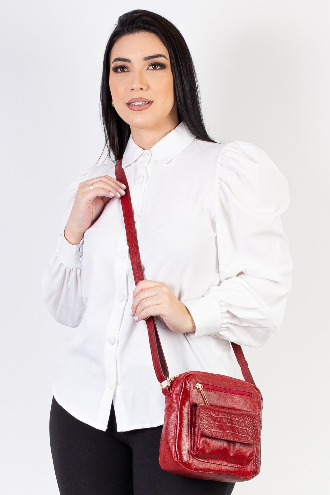 Imagem principal Bolsa Andrea Vinci Transversal Pequena De Couro Croco Clarice - Vermelha Andrea Vinci café