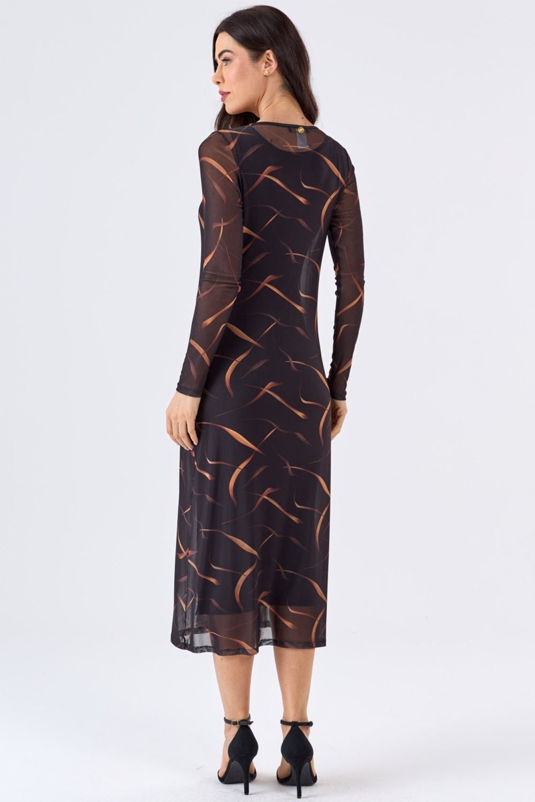 Imagem principal Vestido Midi PKS Tule Estampa Gold Leaf PKS preto gold