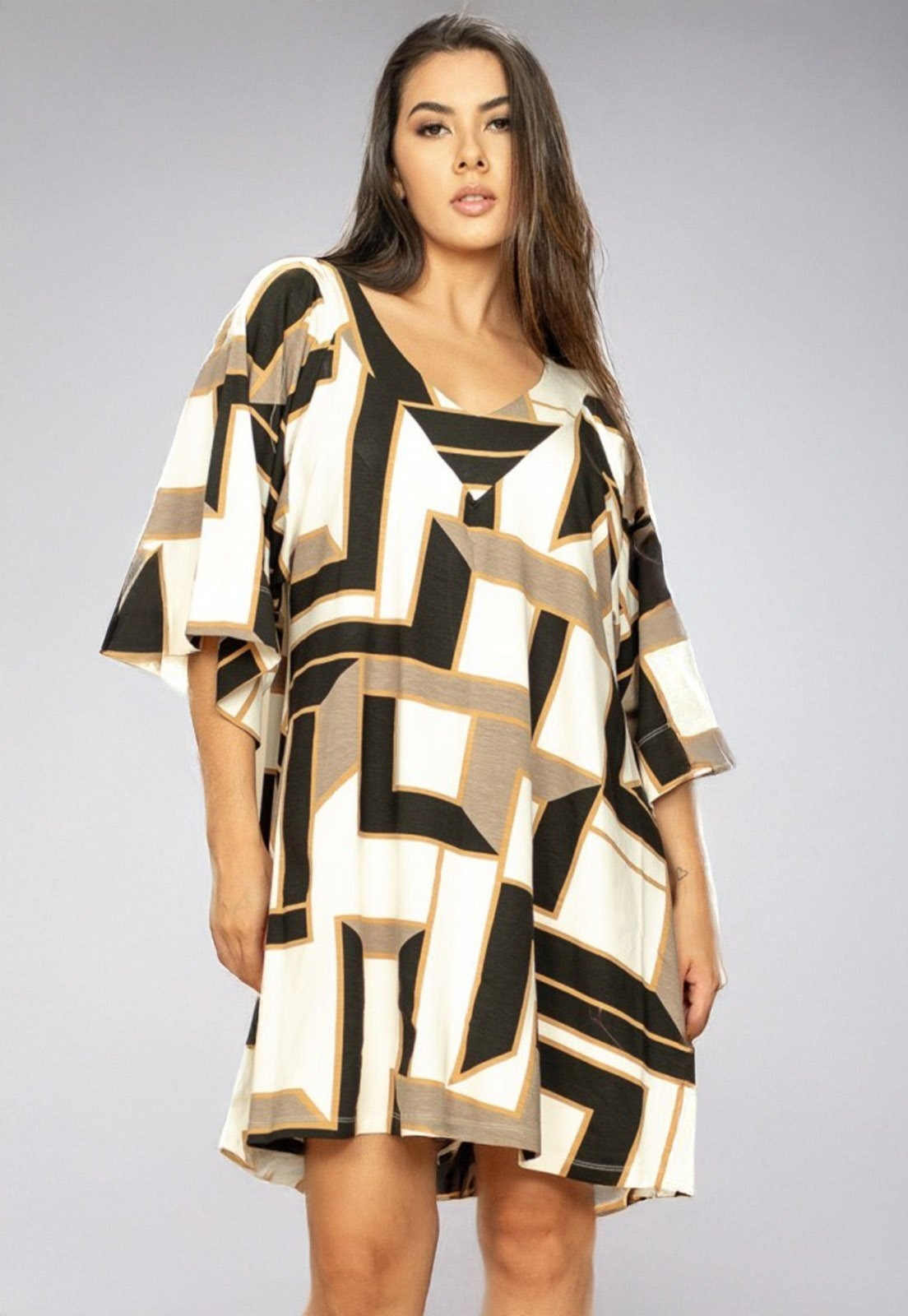 Imagem principal Vestido Cabanafree Curto Amplo Malha Estampa Igaci Cabanafree branco/estampado/preto