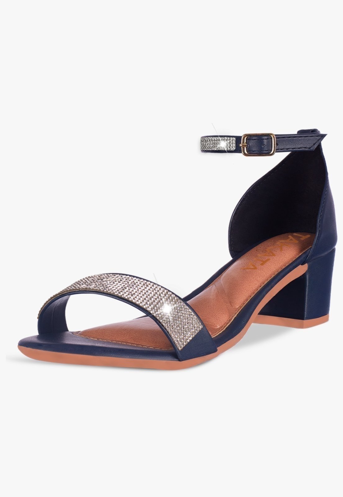 Imagem principal Sandália Feminina Salto Quadrado Baixo Manta Strass Brilho Marinho TAKATA BY RAFAEL TAKATA azul marinho