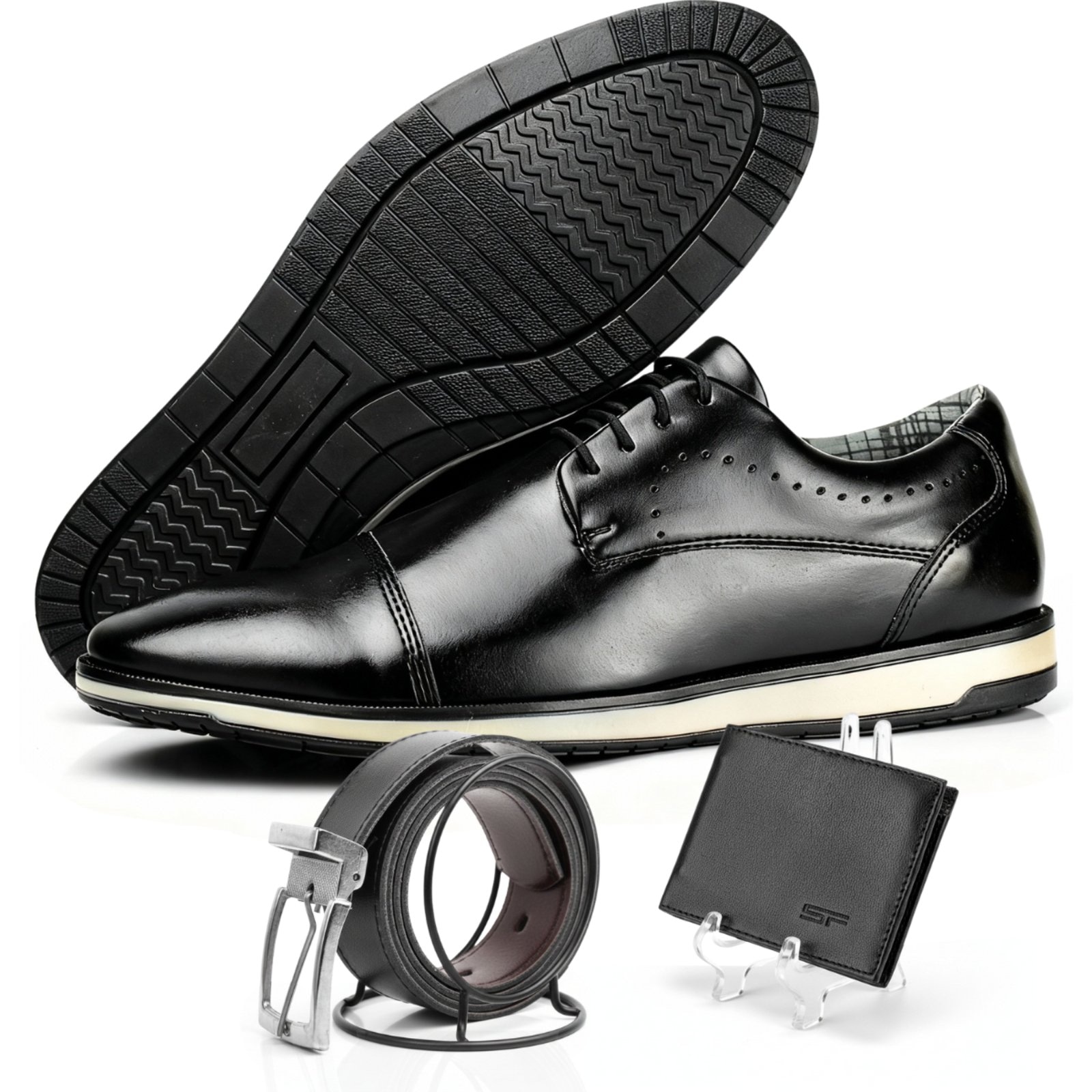 Imagem principal Sapato Oxford Social Masculino Derby Sapatofran Kit Com Carteira e Cinto Sapatofran preto