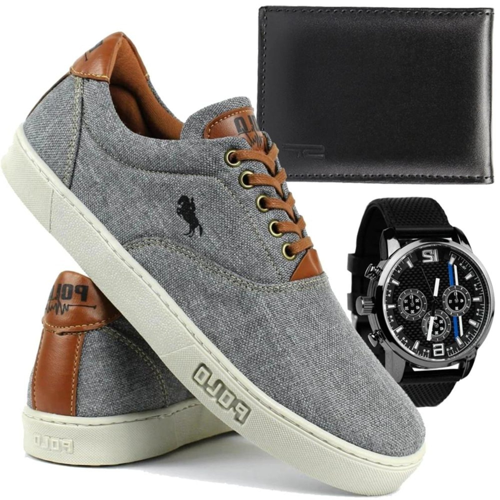 Imagem principal Kit Tênis Masculino Sapatênis Polo White Casual + Relógio + Carteira Cinza Sapatofran cinza white