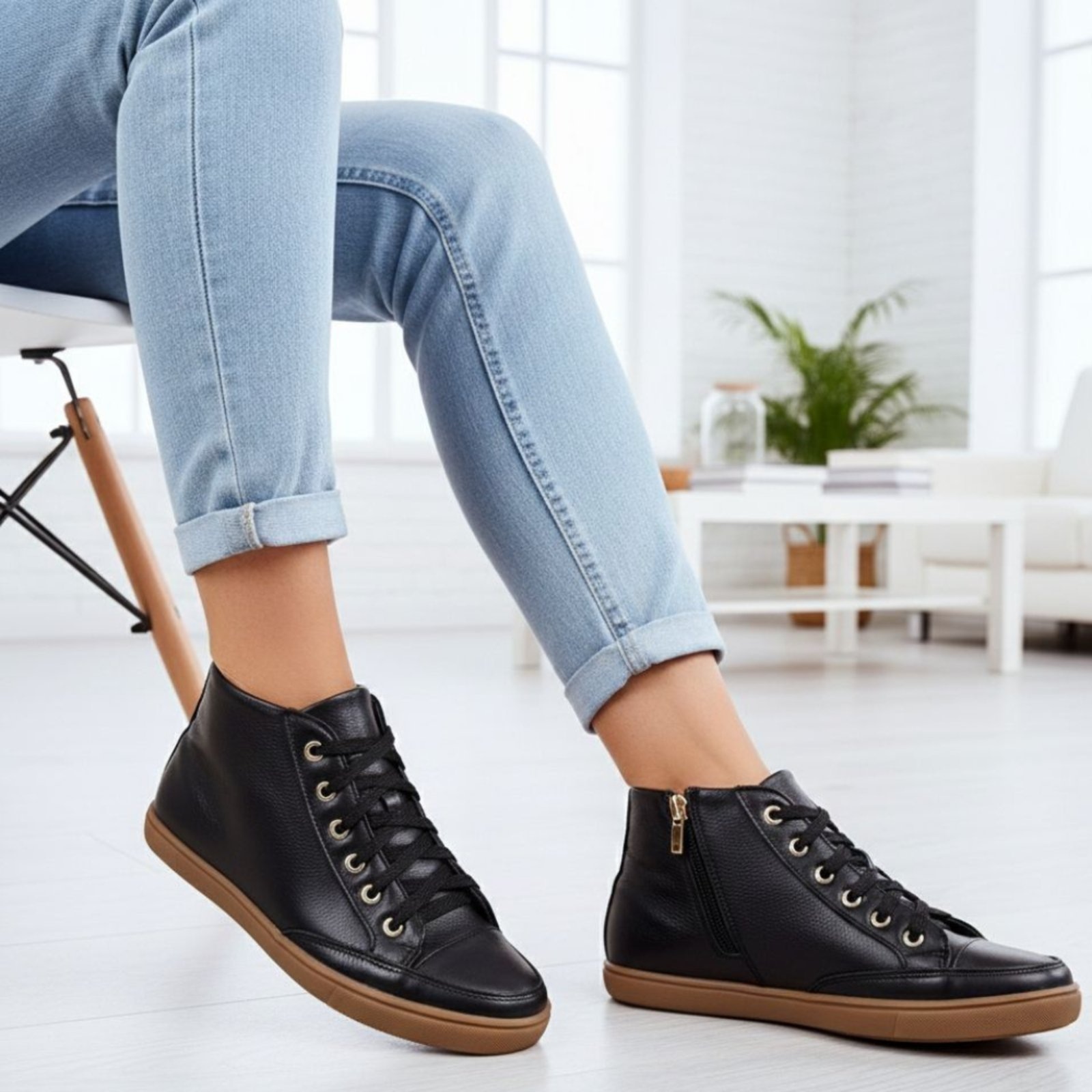 Imagem principal Bota Feminina Rasteira Preta Cano Curto em Couro com Zíper ROMEU E JULIETA SHOES preto