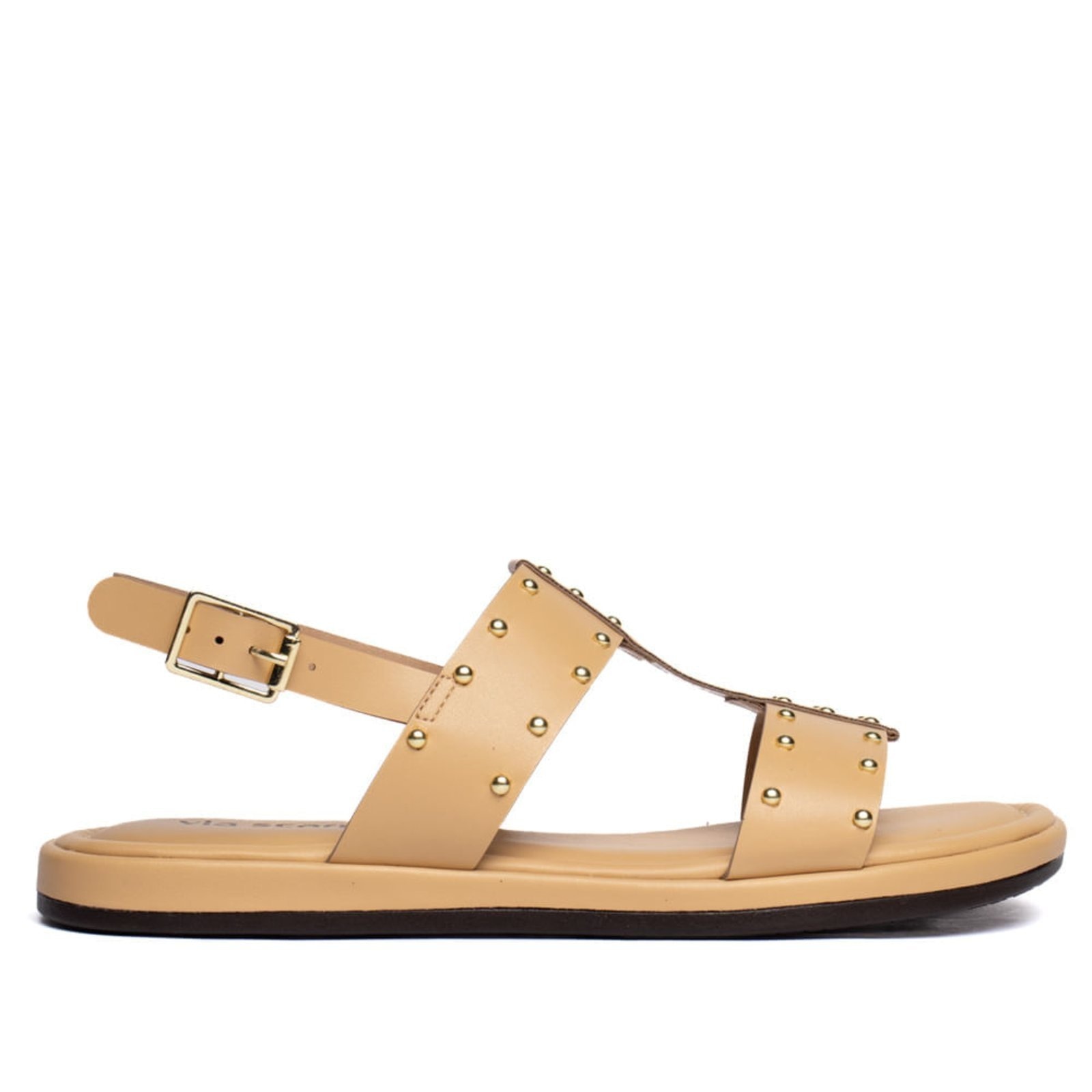 Imagem principal Sandália Rasteira Feminina Via Scarpa Apliques Dourados Creme Via Scarpa nude