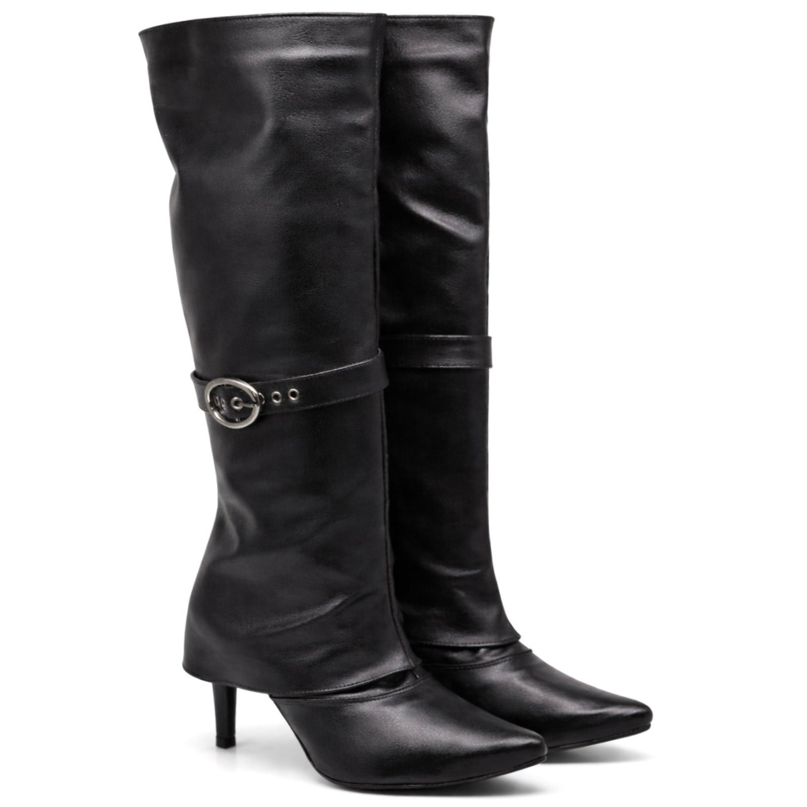 Imagem principal Bota Feminina Cano Longo Com Capa Salto Fino Tendencia Chic Sete Sales 1711 Sete Sales preto