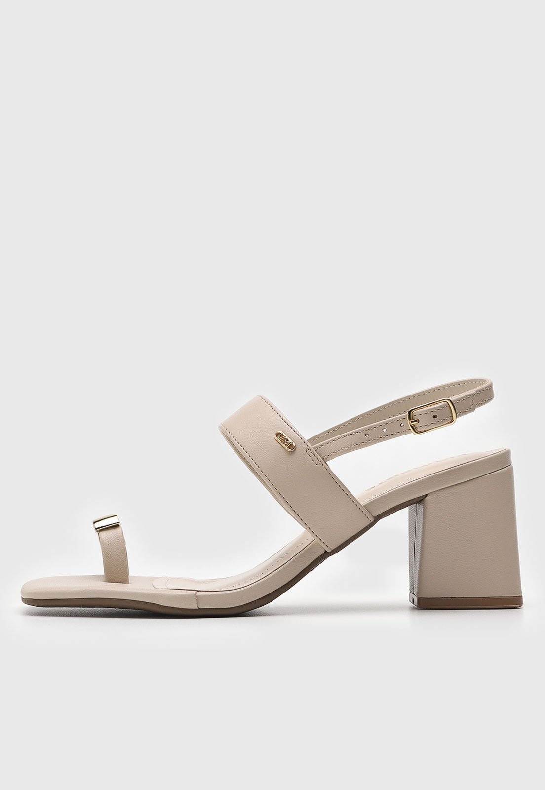 Imagem principal Sandália Feminina Via Marte Salto Bloco Tira Dourada VIA MARTE bege