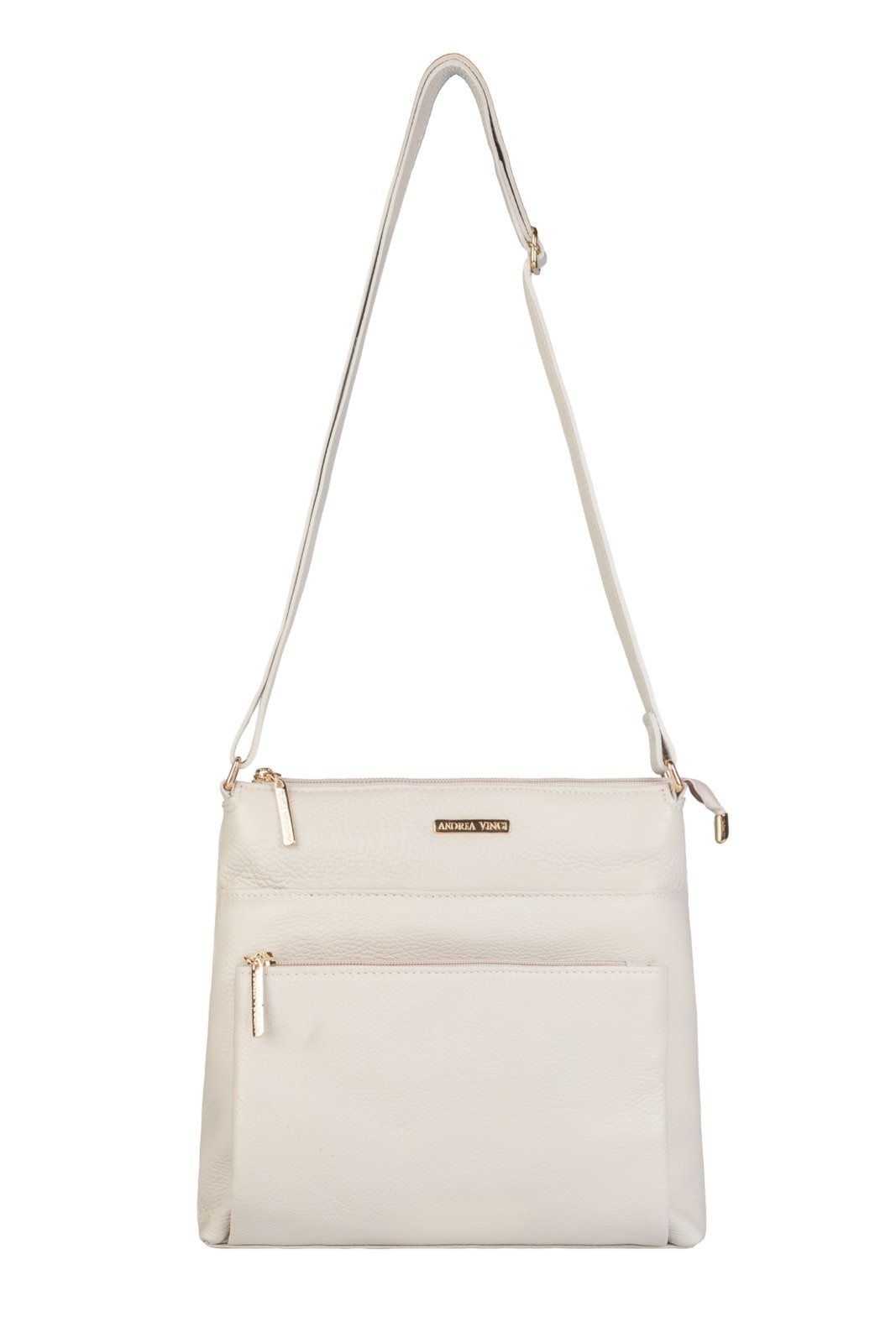 Imagem principal Bolsa transversal de couro liso Giselle - Marfim Andrea Vinci caramelo