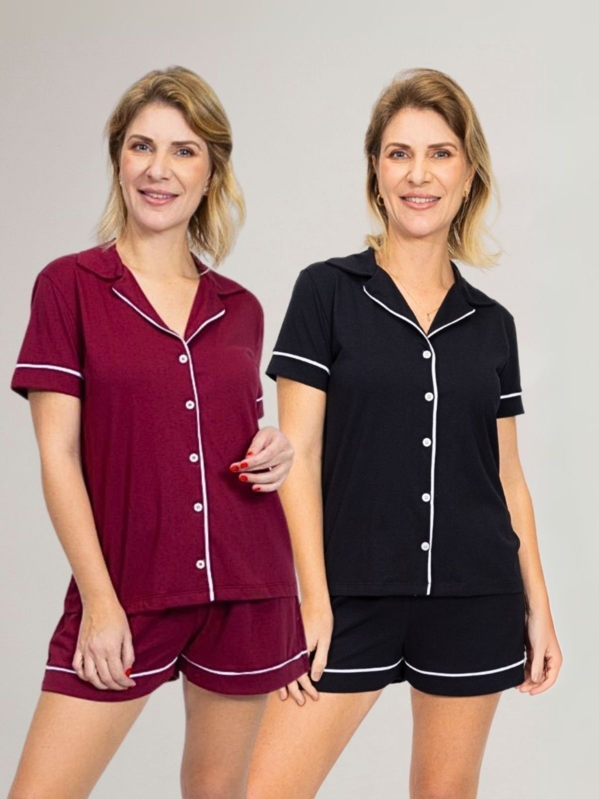 Imagem principal KIT Pijama Americano Curto Bordô + Pijama Americano Curto Preto Piante multicolorido