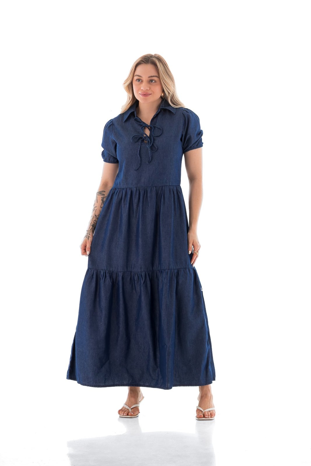 Imagem principal Vestido Feminino Arauto Laço Longo Leve ARAUTO JEANS azul/azul marinho/jeans