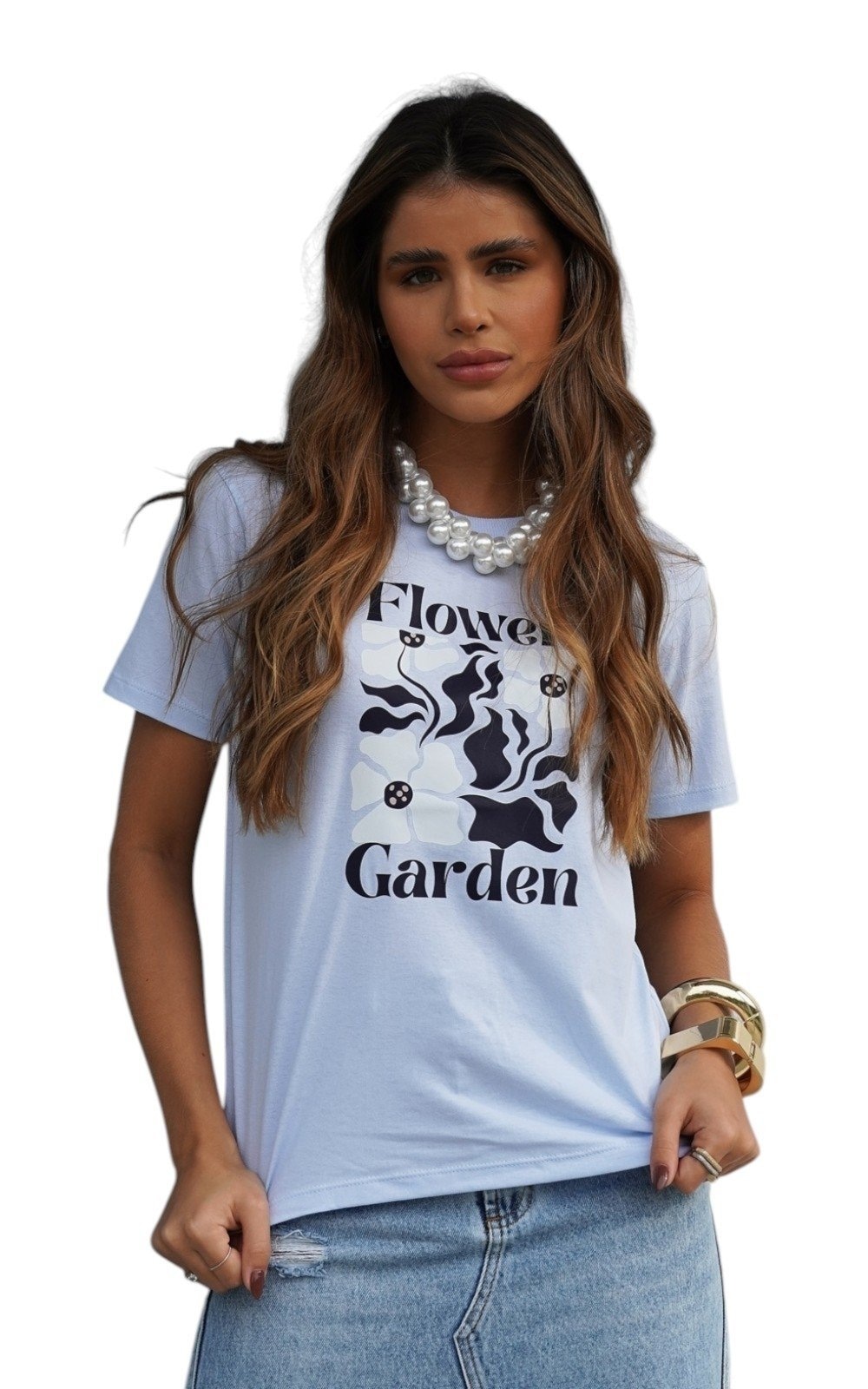 Imagem principal Camiseta Feminina Cianitas Claro Estampa Flower Garden Cianitas azul