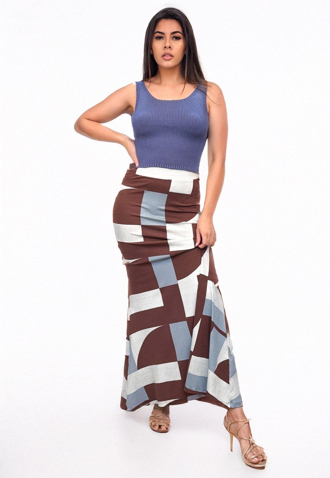 Imagem principal Saia Cabanafree Longa Malha Sereia Estampa Santa Rosa do Tocantins Cabanafree azul/estampado/marrom rosa