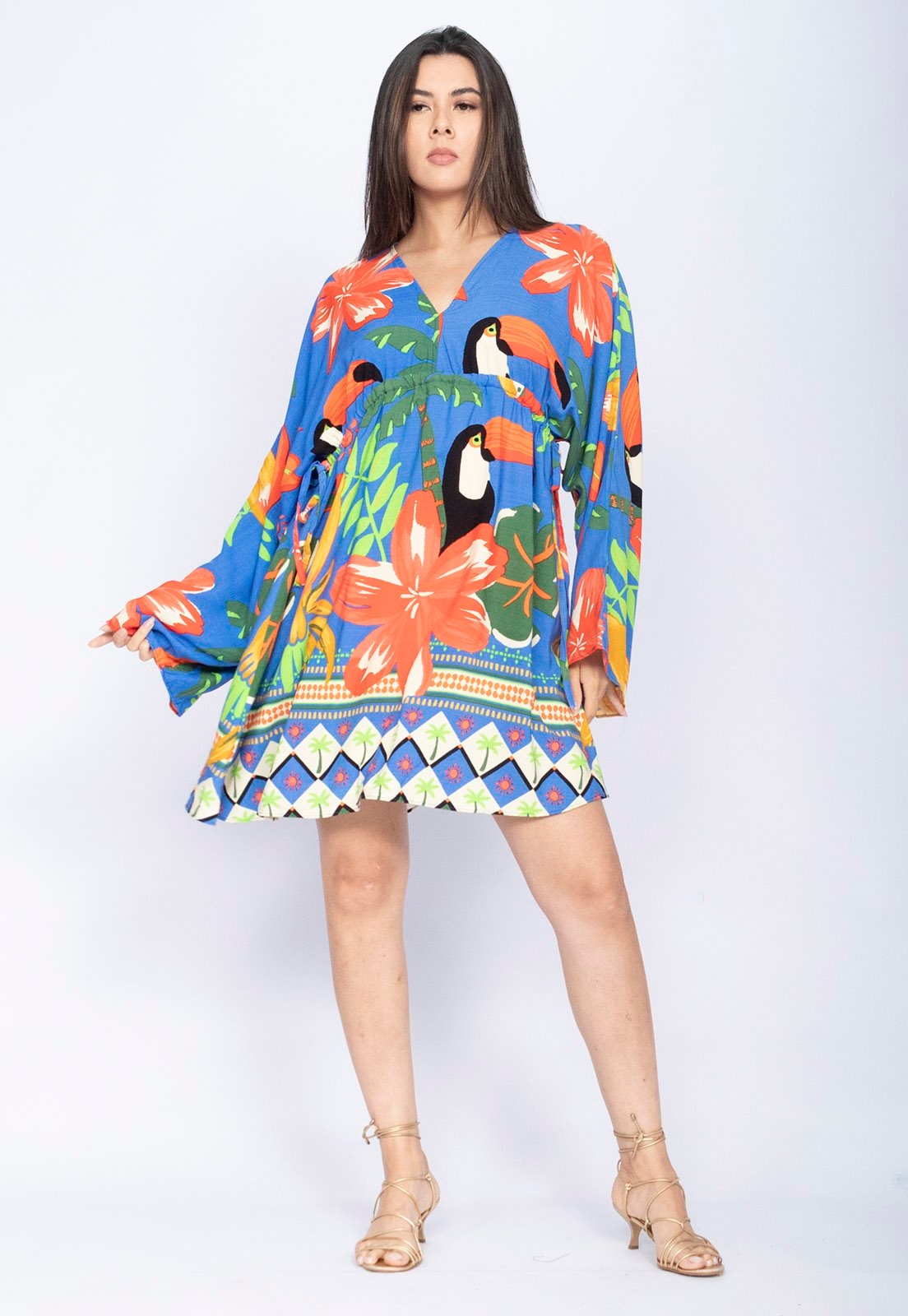 Imagem principal Vestido Amazônia Vital Curto Manga Ampla Estampa Tucanê Amazonia Vital azul/estampado