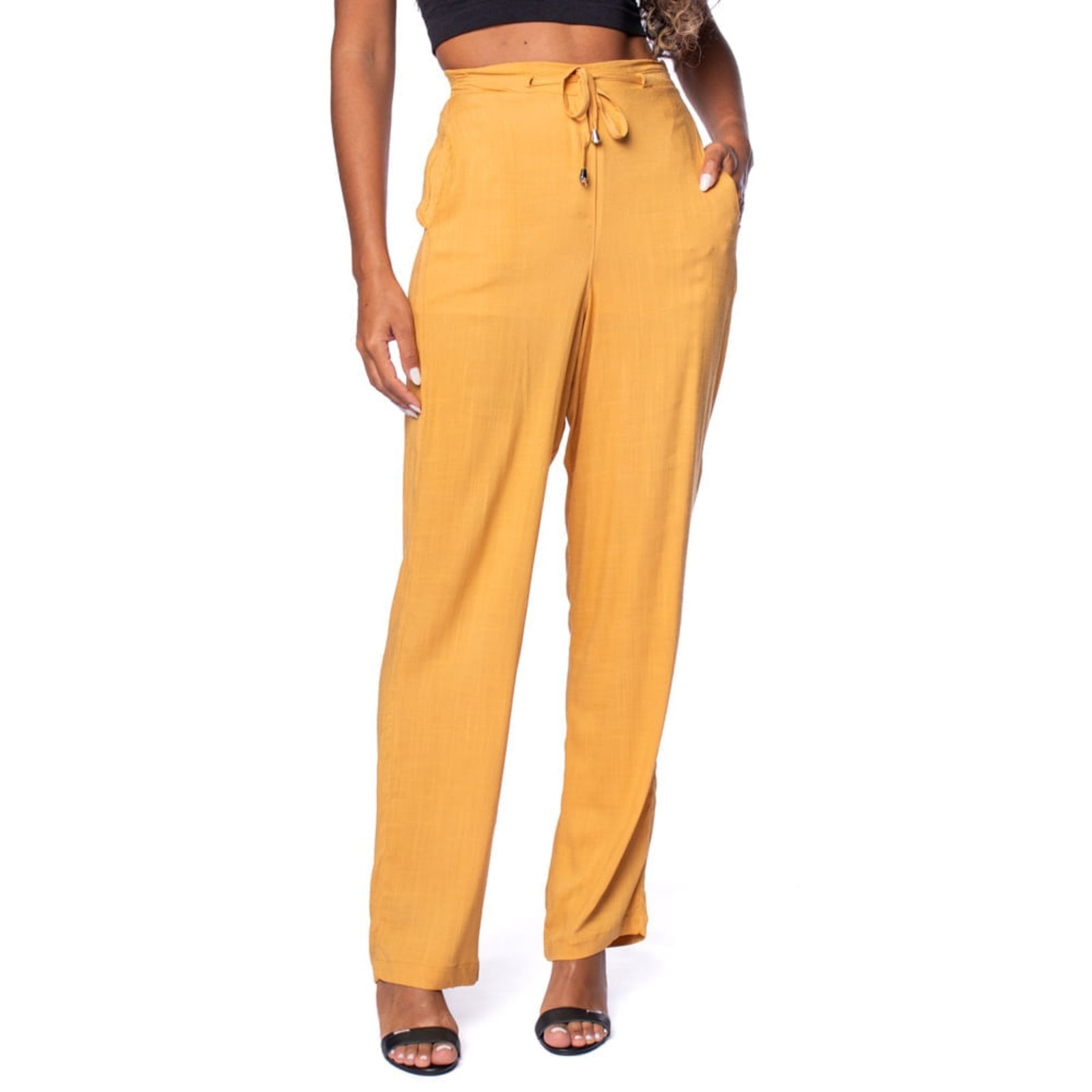 Imagem principal Calça Feminina Giraffe em Viscose Reta com Cordão Giraffe caramelo