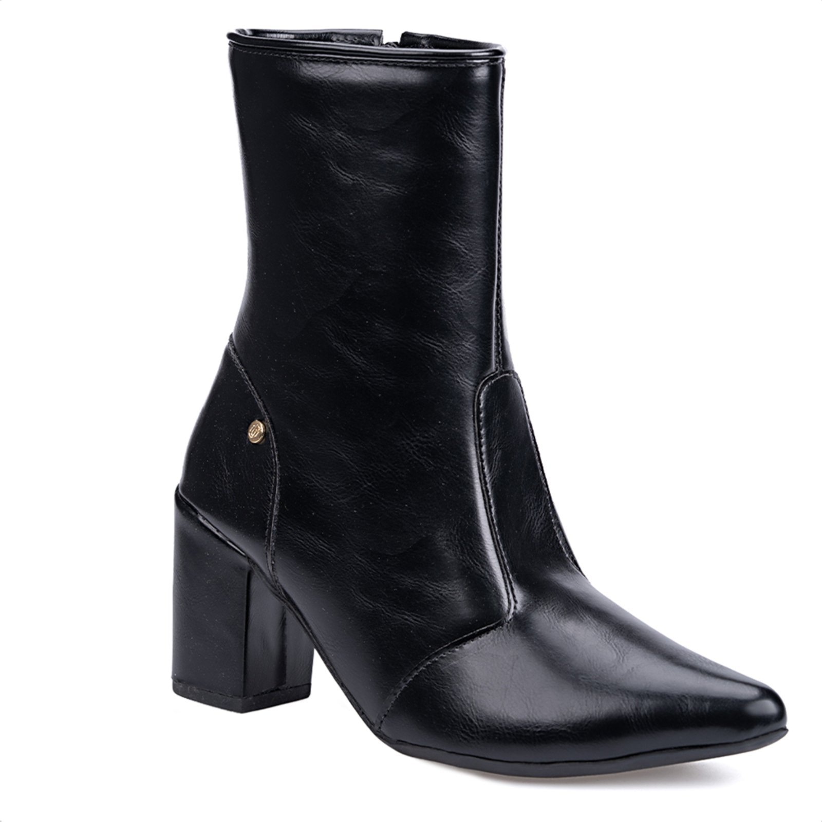 Imagem principal Bota Social Domidona Feminina Cano Curto Preta Salto Alto Bloco Bico Fino Domidona preto