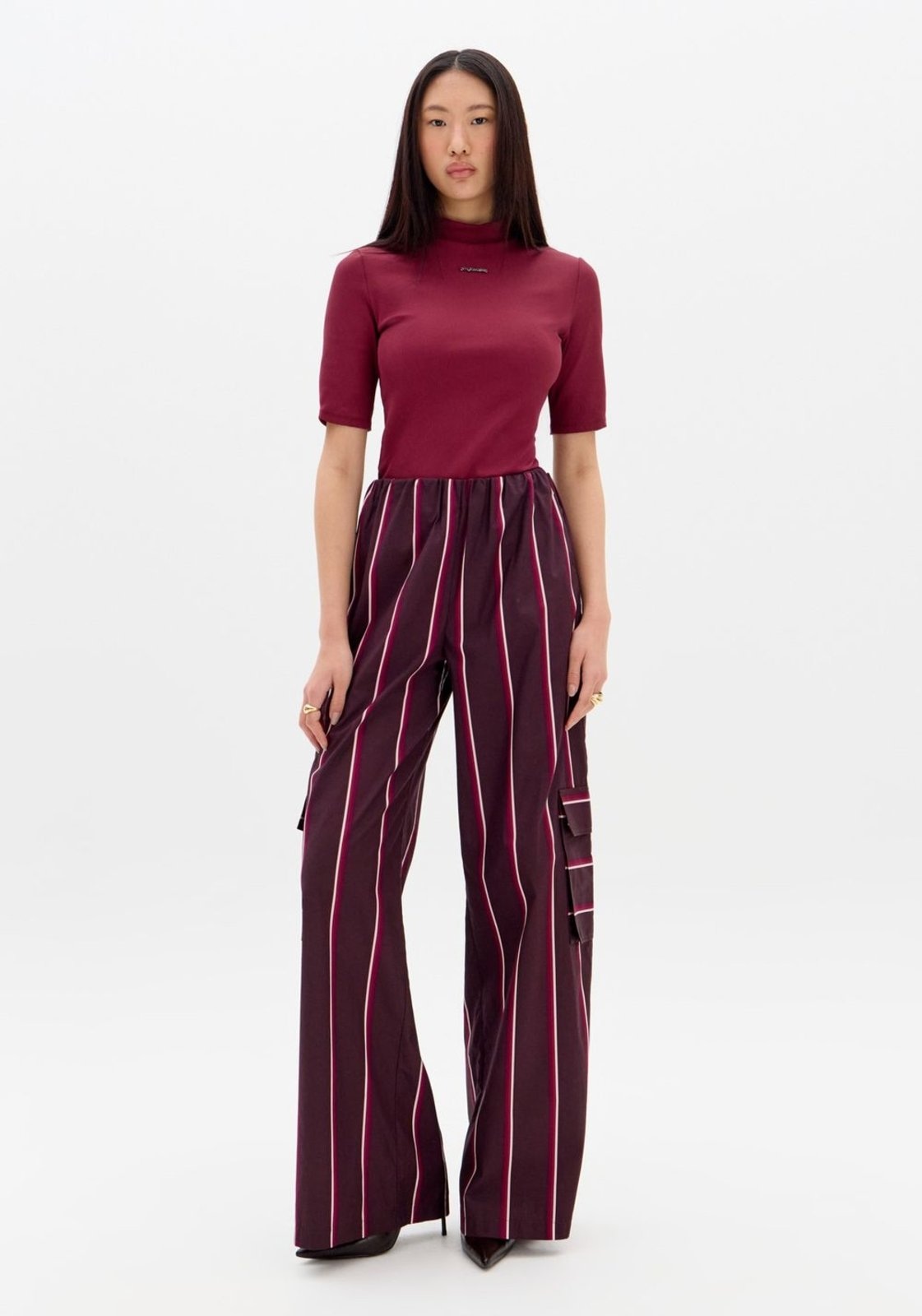 Imagem principal Calça Wide Leg Cintura édia Cargo Listrado My Favorite Things vermelho