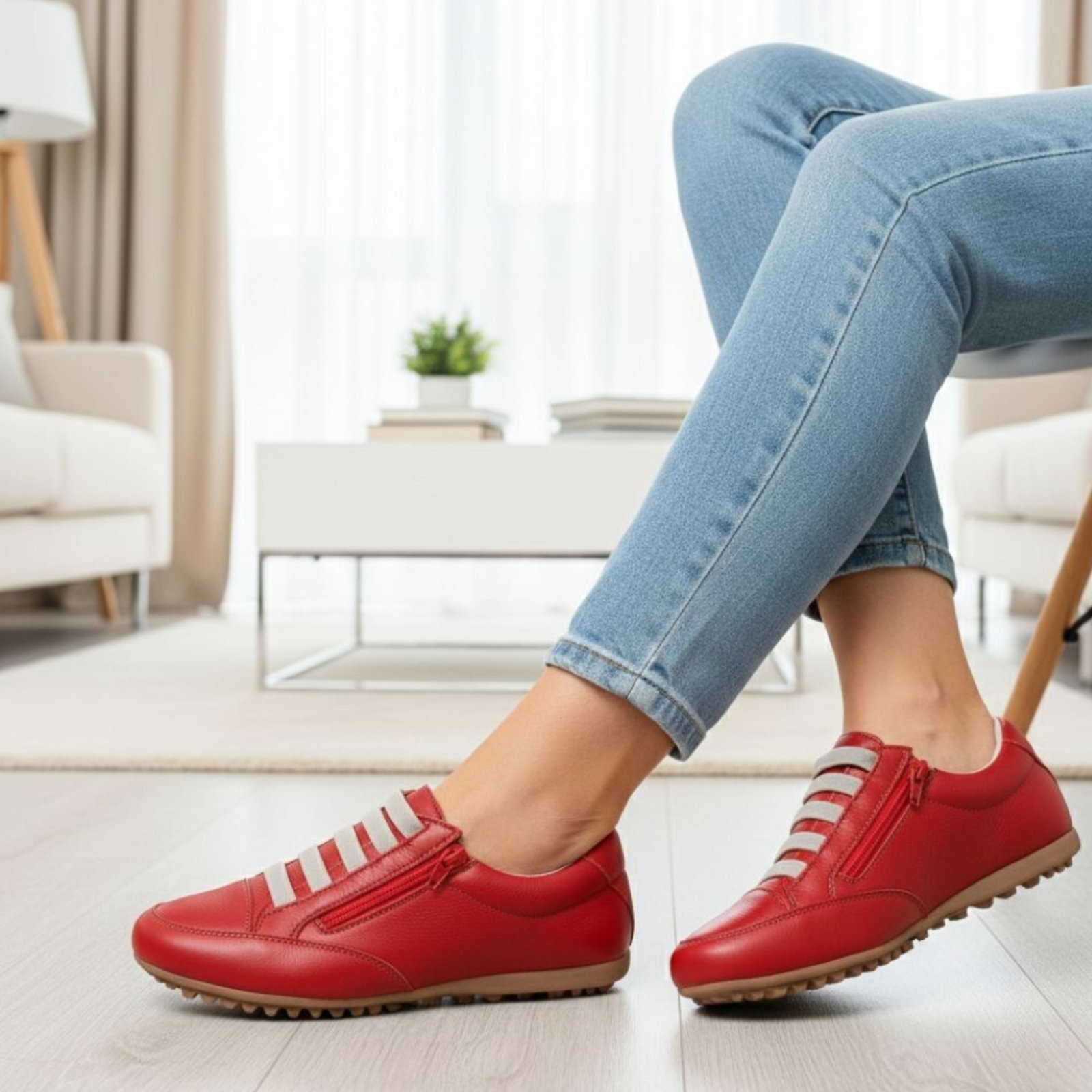 Imagem principal Tênis Confortável Com Zíper de Couro ROMEU E JULIETA SHOES vermelho