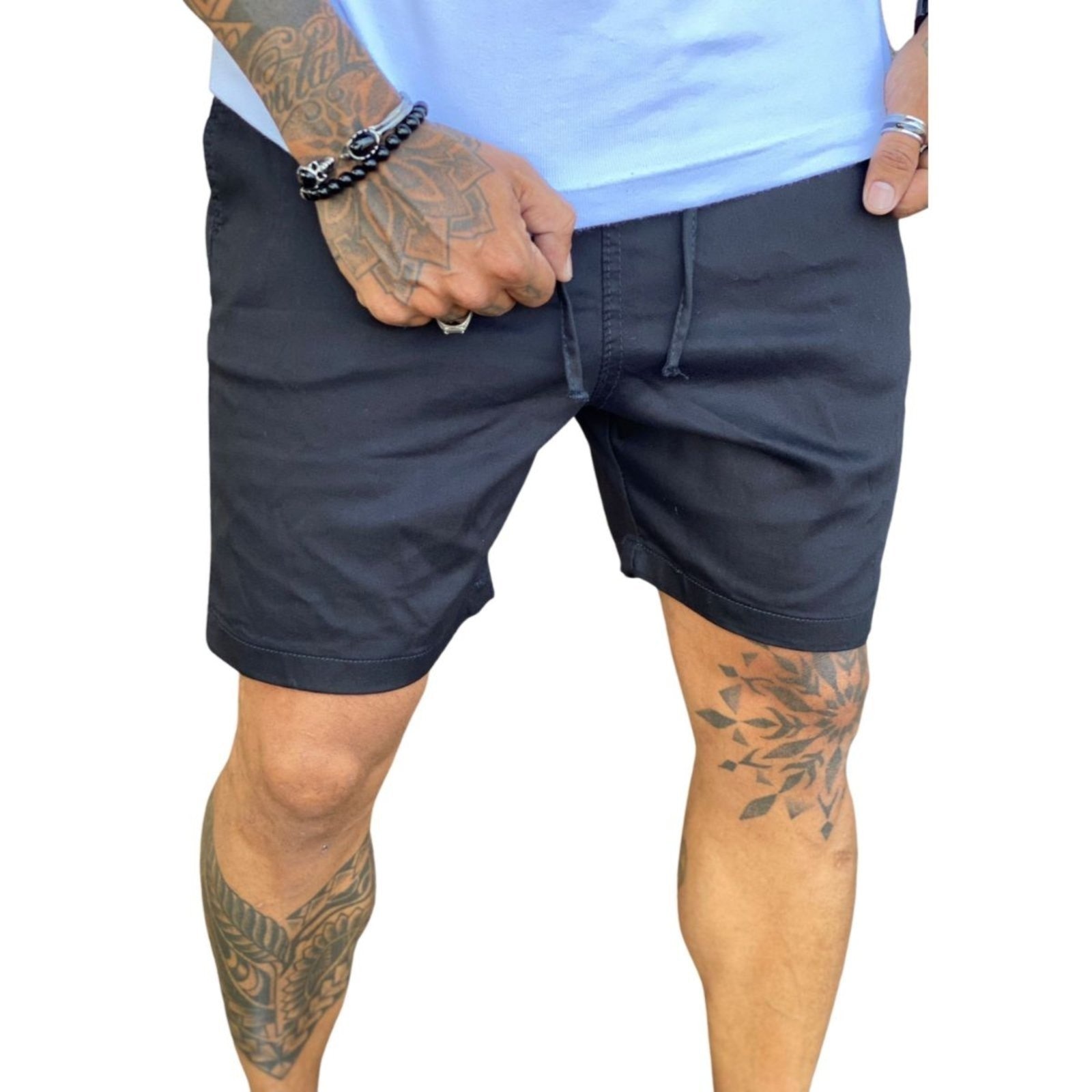 Imagem principal Bermuda Moda Masculina com elástico preta em sarja Jeans Loka preto