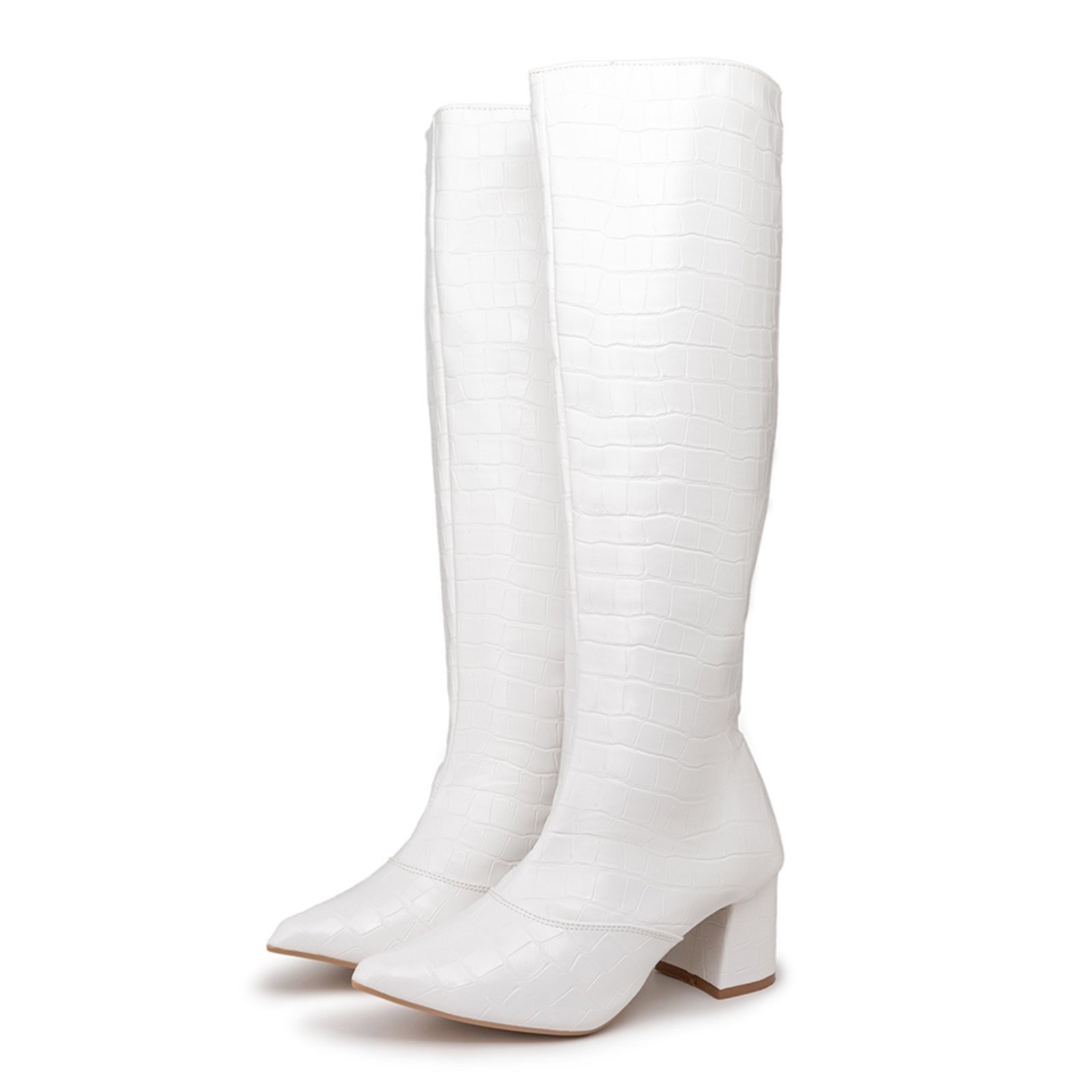 Imagem principal Bota Feminina Salto Bloco Bico Fino Craquelê Sete Sales branco