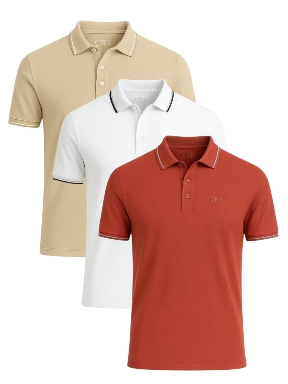 Imagem principal Kit 3 Camisas Polo Masculina Básicas Areia, Branco e Terracota Crocker - 50727 Crocker multicolorido