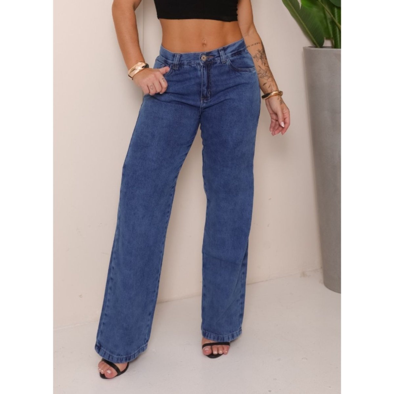 Imagem principal Calça Feminina Alleppo Super Balão Bag Boca Larga Streetwear Alleppo Jeans azul/jeans