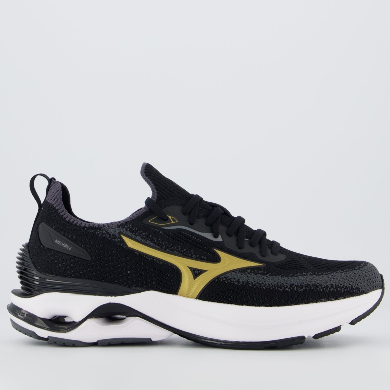 Imagem principal Tênis Mizuno Wave Mirai 8 e Dourado Mizuno preto