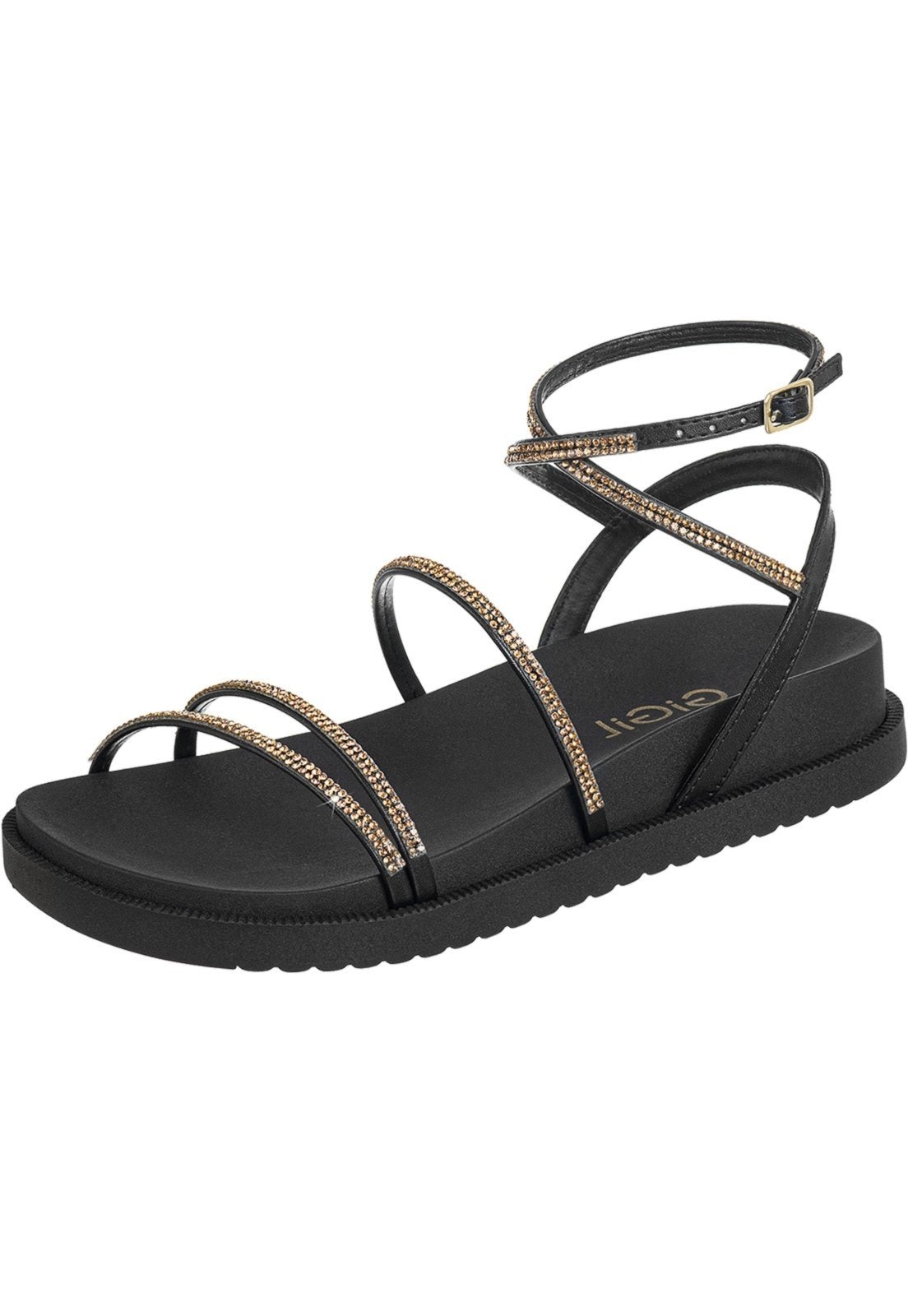 Imagem principal Sandália GiGiL Papete Flat Strass Brilho Preta Gigil preto