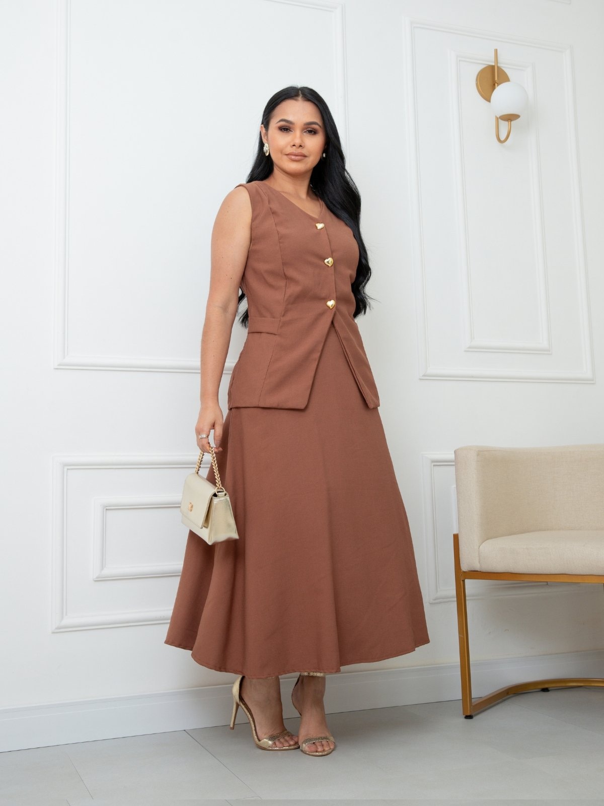 Imagem principal Conjunto Colete FS CONCEPT e Saia Longo Alfaiataria Casual e Confortavel FS CONCEPT marrom