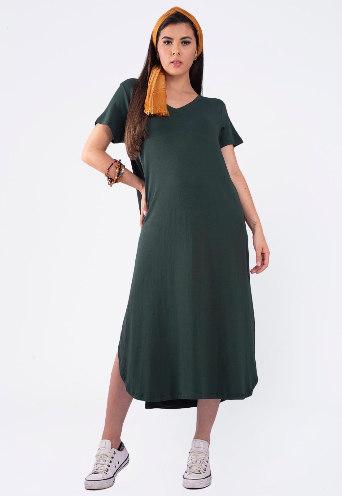 Imagem principal Vestido Amazonia Vital Midi Malha com Bolso Musgo Amazonia Vital verde