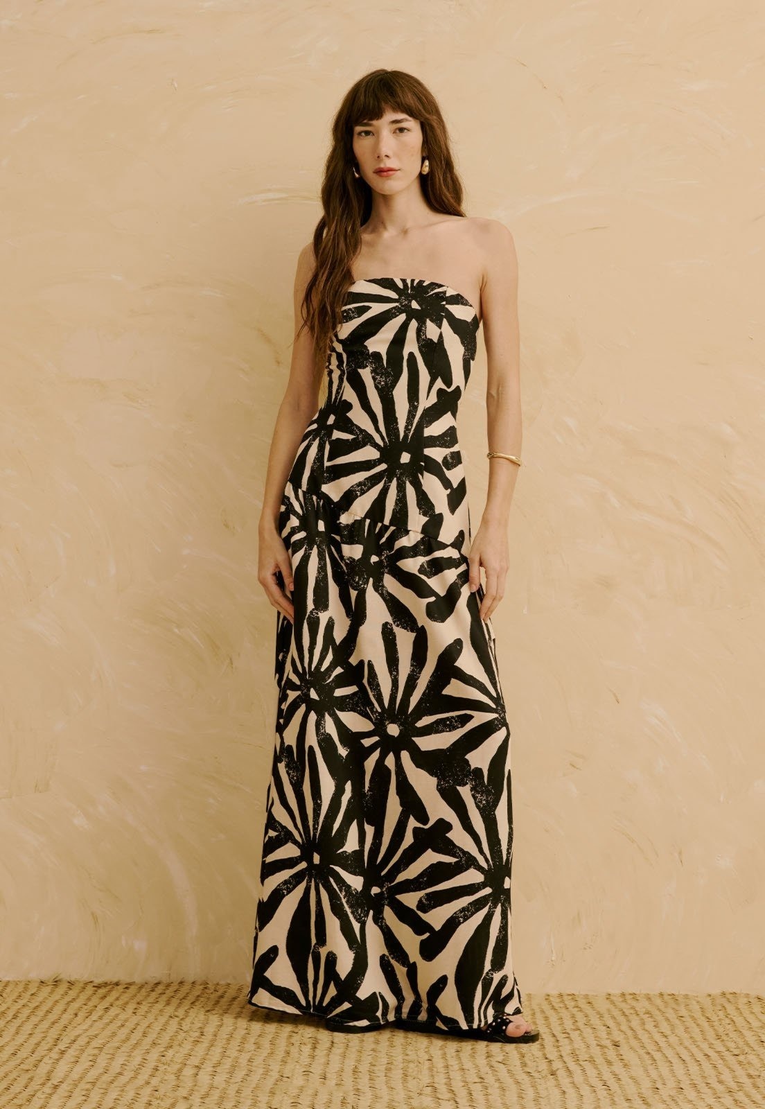 Imagem principal Vestido Longo Tomara Que Caia Estampado Perka CaCay preto