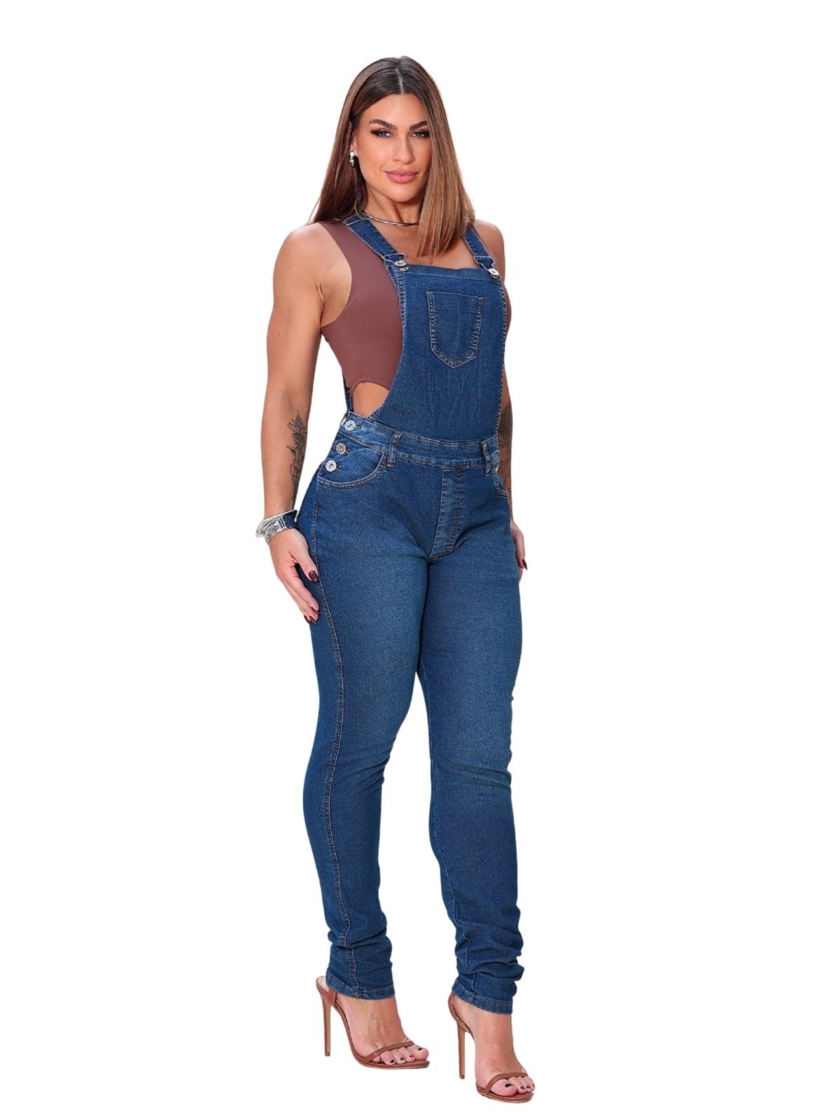 Imagem principal Macacão Jardineira Feminina Jeans Puído JEANS LIGHT azul marinho