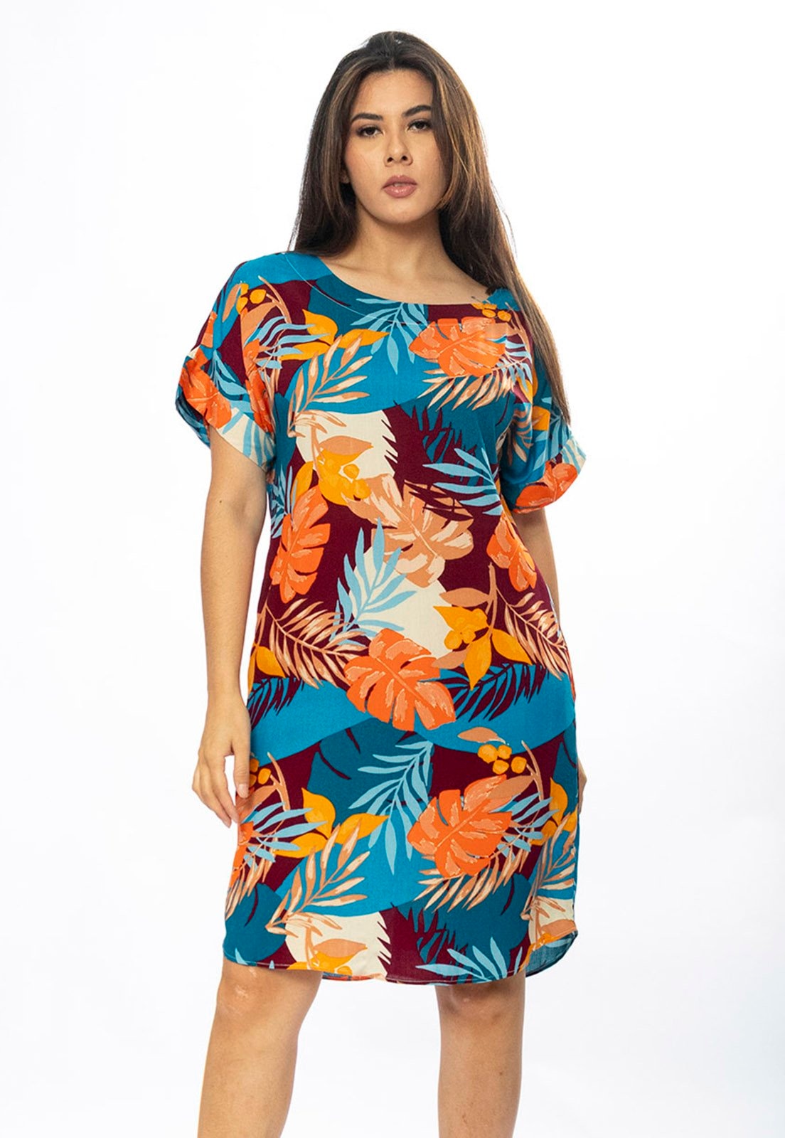 Imagem principal Vestido Curto Cabanafree Viscose com Bolso Estampa Aurora Profunda Cabanafree amarelo/estampado/laranja