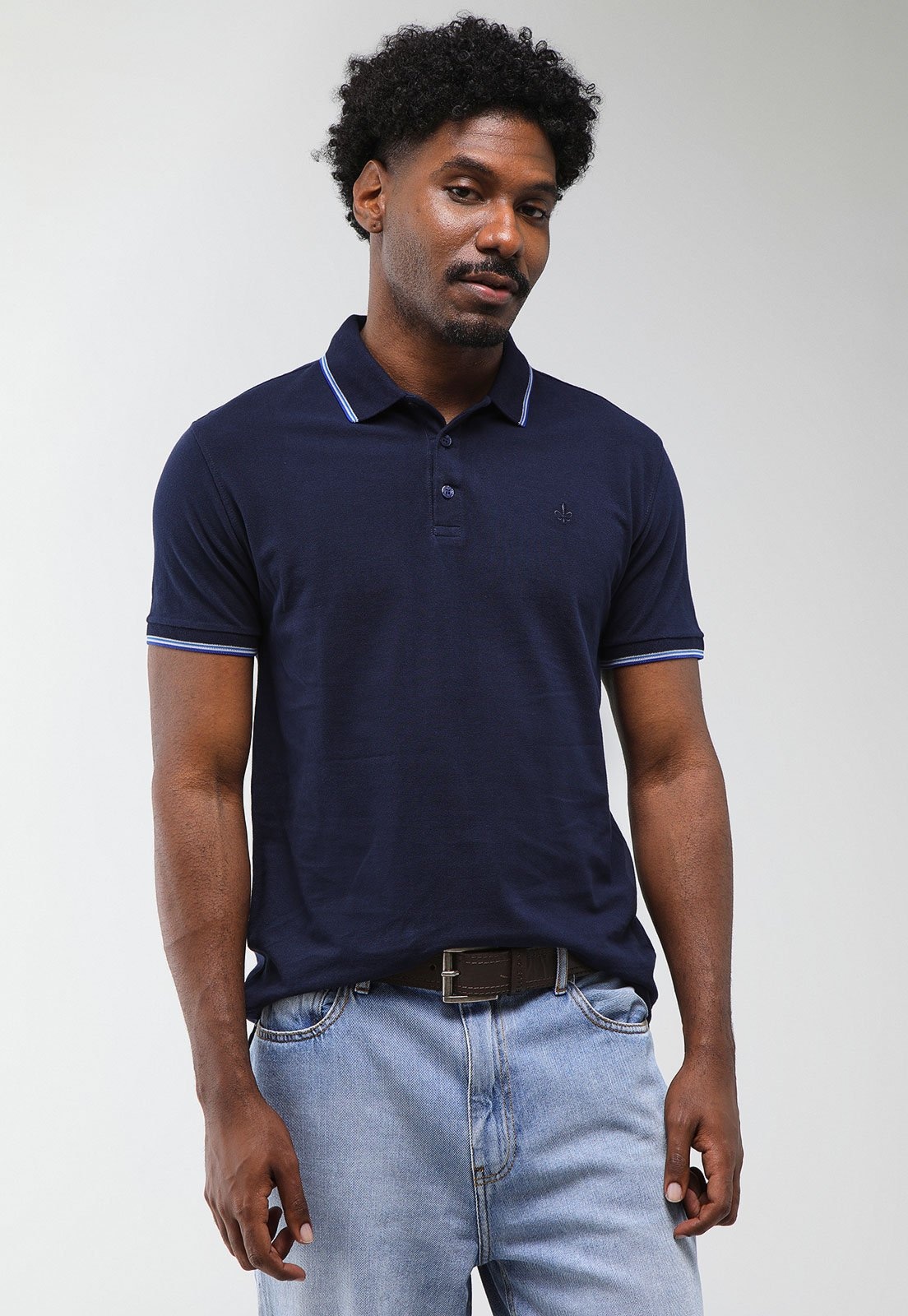 Imagem principal Polo Masculina Dudalina Frisos Degradê Dudalina azul marinho