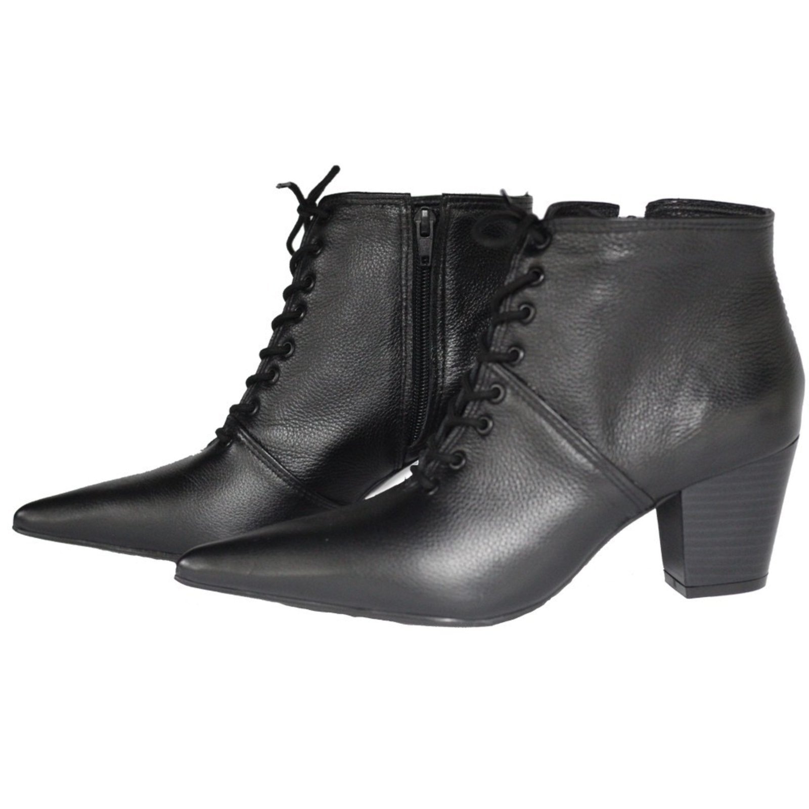 Imagem principal Bota Feminina com Cadarço Bico Fino Cano Curto Couro Salto 6 cm Spinelli preto