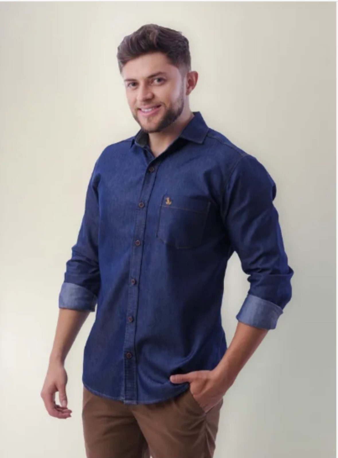Imagem principal Camisa Jeans Amil Comfort Rogg Com Bolso Macia Manga Longa Luxo Marinho Amil azul marinho
