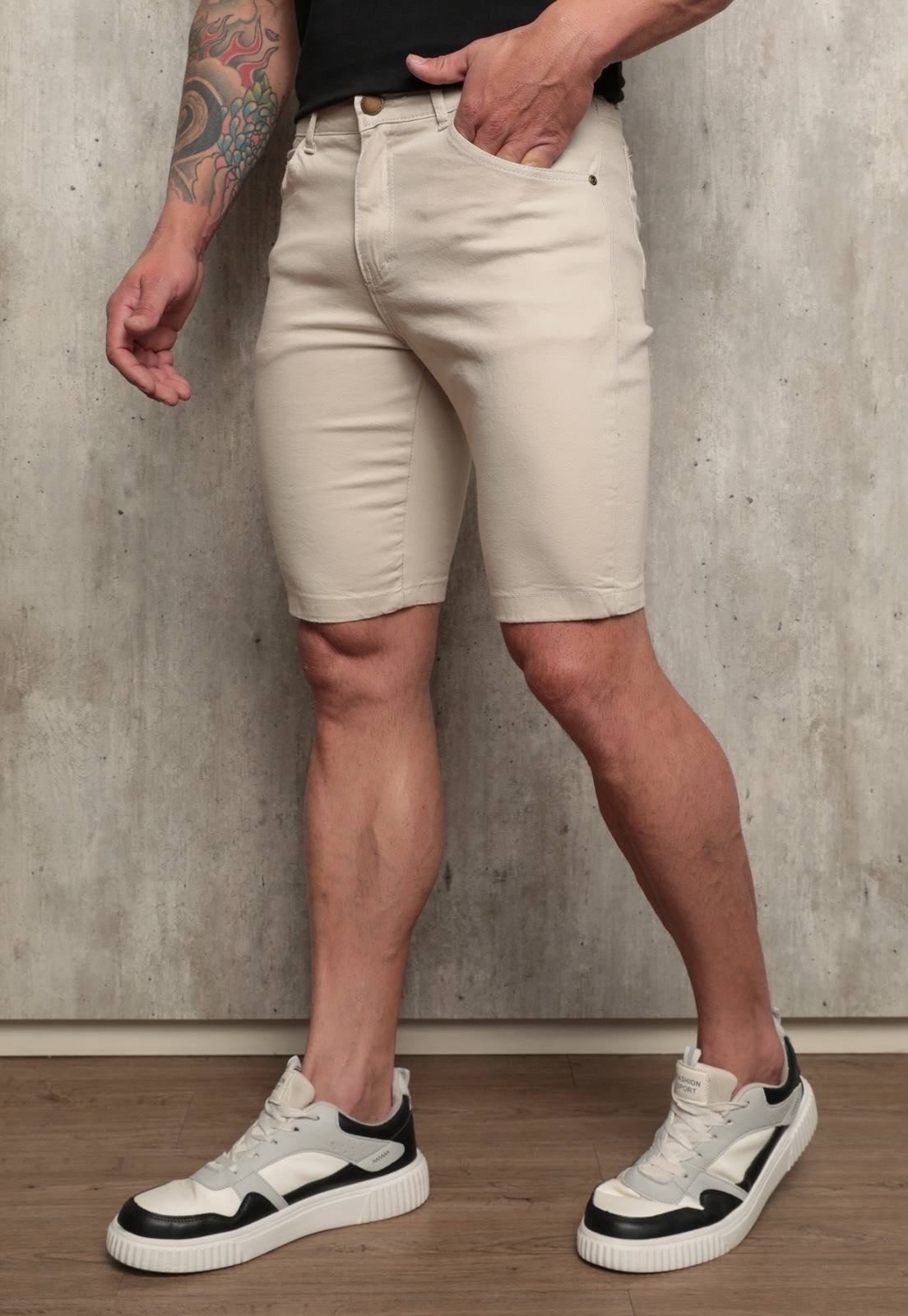 Imagem principal Bermuda Masculina Alfaiataria em Sarja Brim com Elastano - Conforto e Estilo TEX JEANS bege