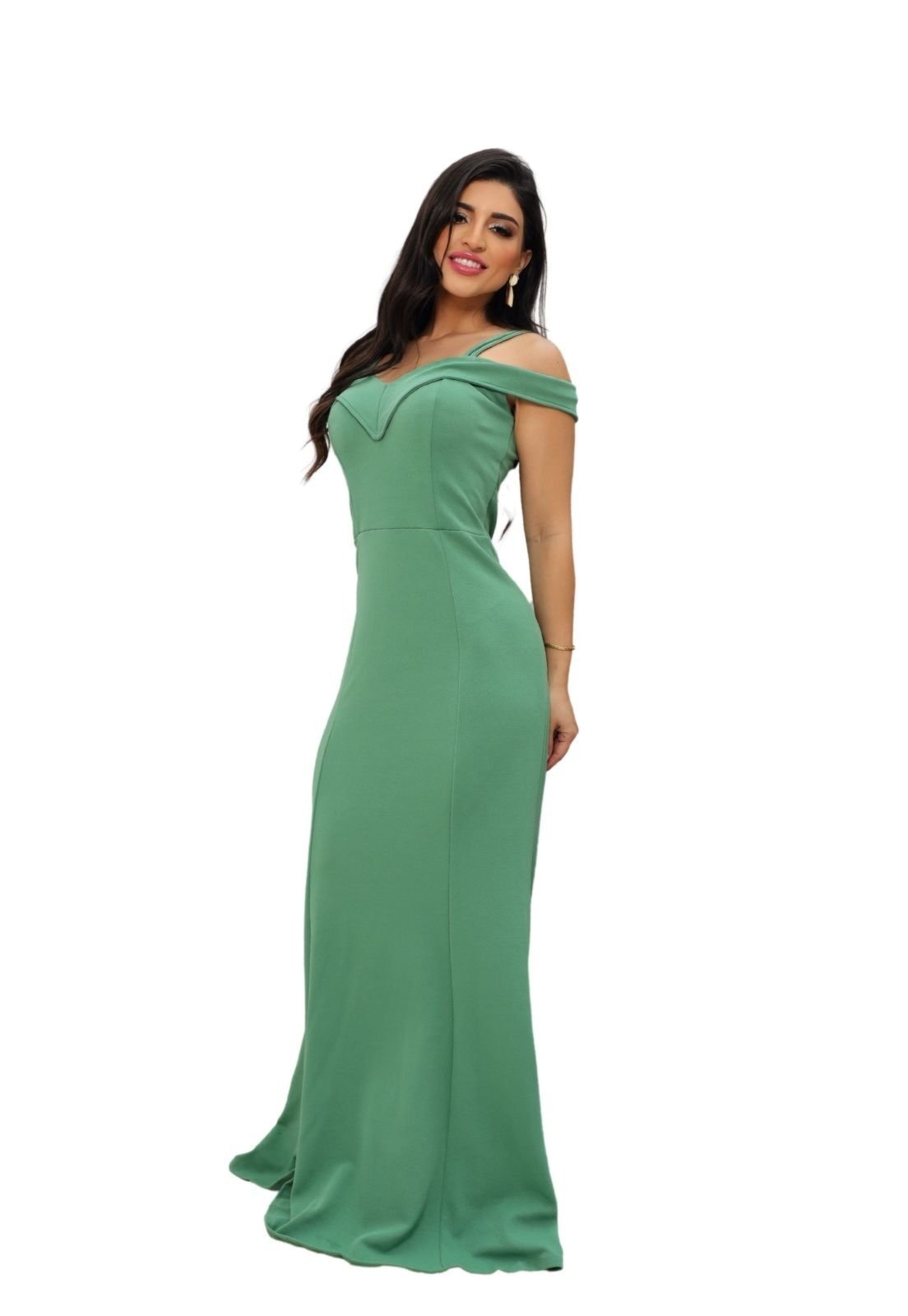 Imagem principal Vestido Longo Tubinho Sereia Meia Taça Alcinha Annelisa Cia do Vestido verde oliva