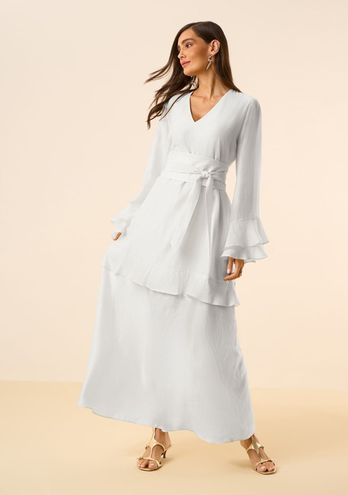 Imagem principal Vestido Maria Valentina Solto Decote V Manga Longa Longo Maria Valentina cinza