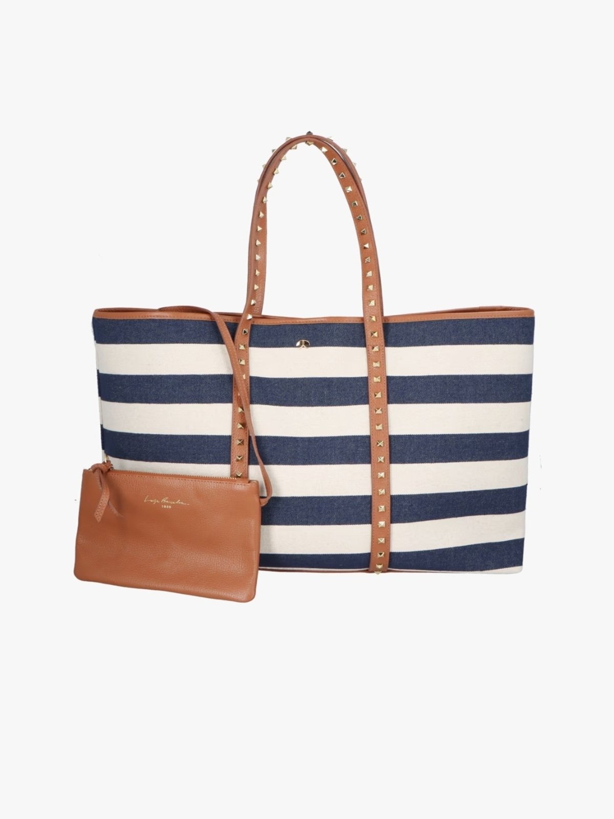 Imagem principal Bolsa Shopping Luiza Barcelos Listras Naval E Couro Caramelo Com Rebite Luiza Barcelos azul