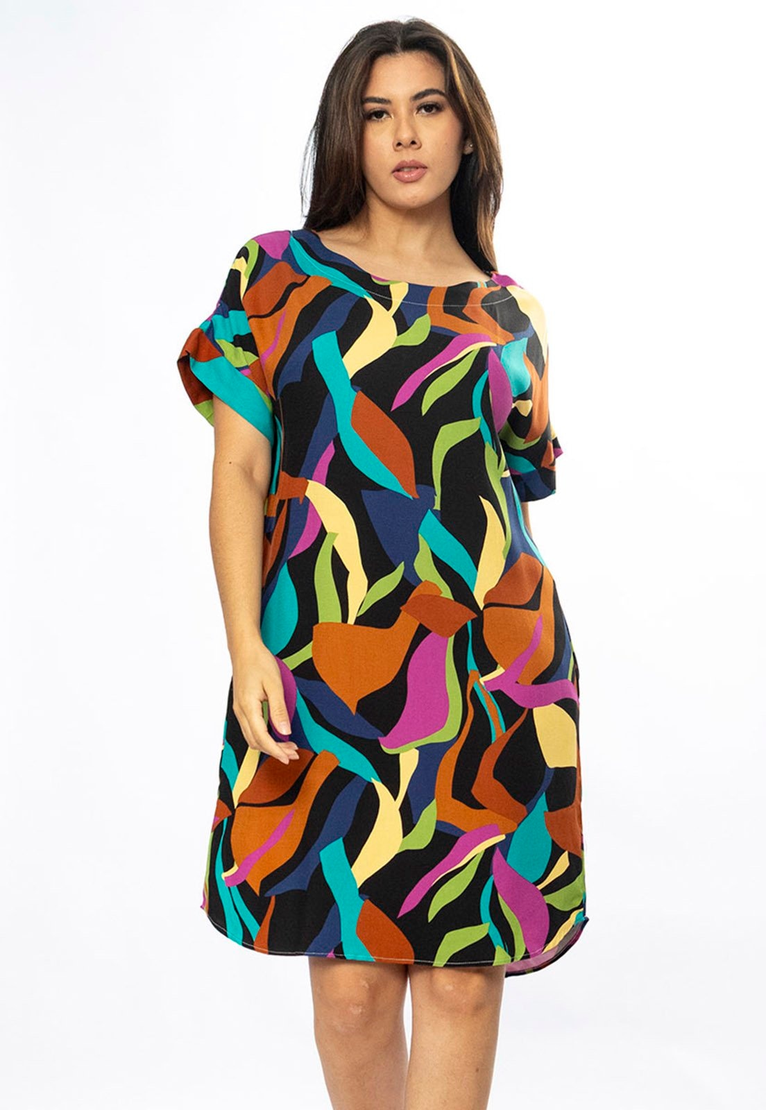 Imagem principal Vestido Curto Cabanafree Viscose com Bolso Estampa Aurora Urbana Cabanafree azul/estampado/marrom/roxo/verde