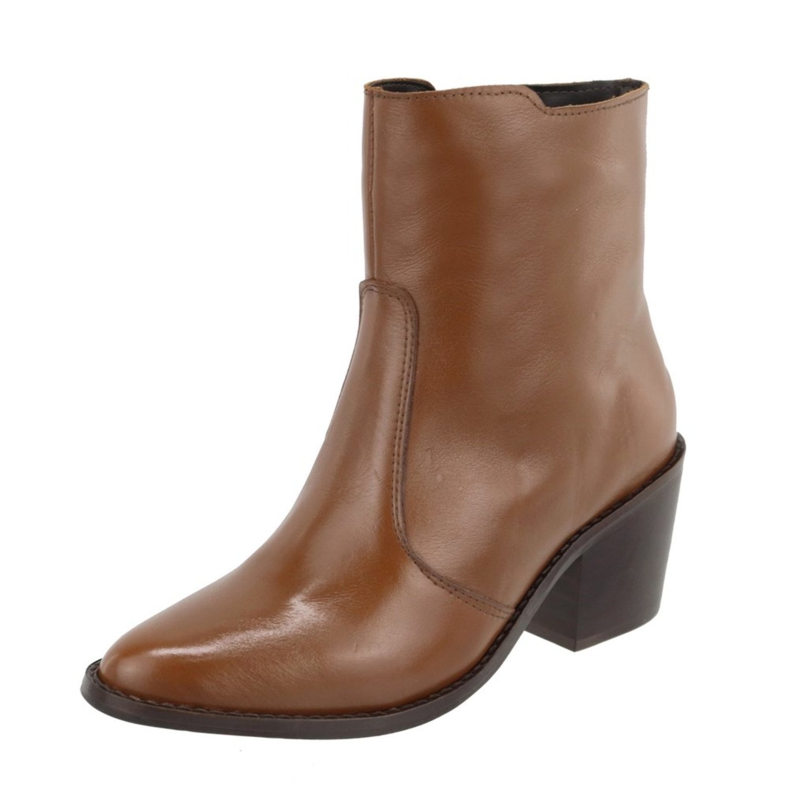 Imagem principal Bota Couro Bico Fino Cano Curto Conhaque TELLINI STORE caramelo