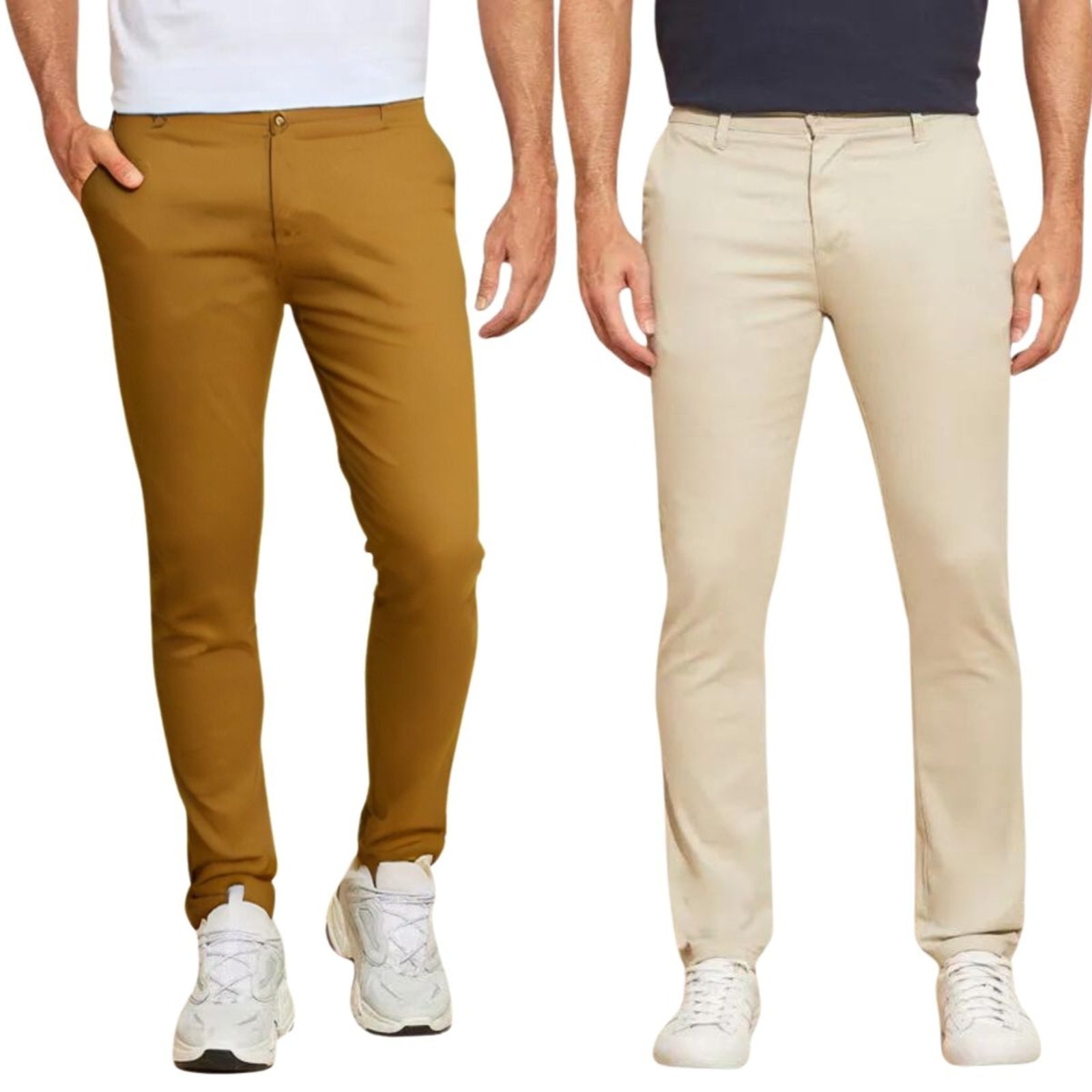 Imagem principal Kit 2 Calças FMF de Sarja Chino Com Bolso Traseiro Embutido Alfaiataria Skinny e Areia FMF caramelo