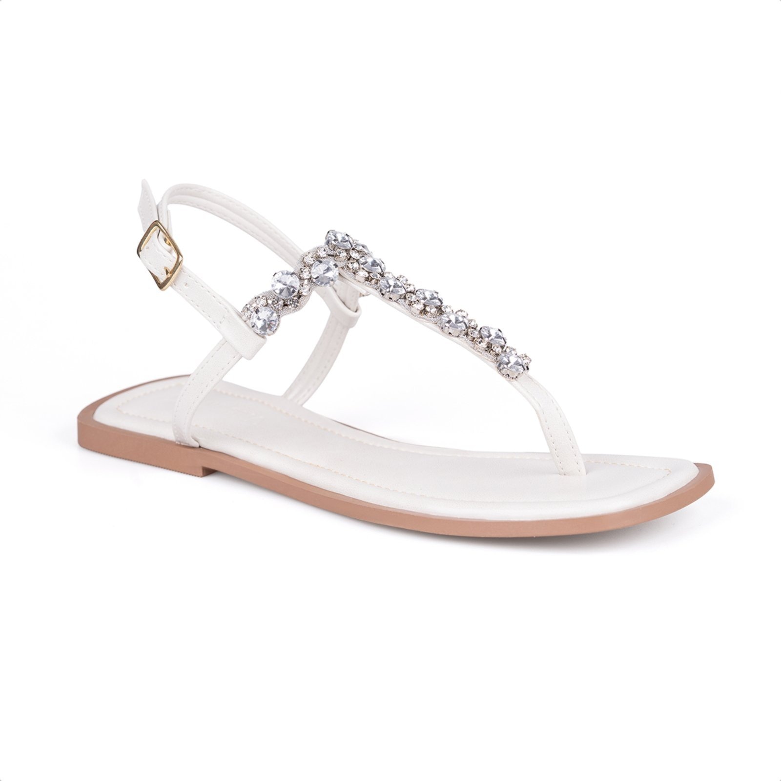 Imagem principal Rasteirinha Slingback Off White Flat Pedrarias Brilho Bico Quadrado Domidona off-white white
