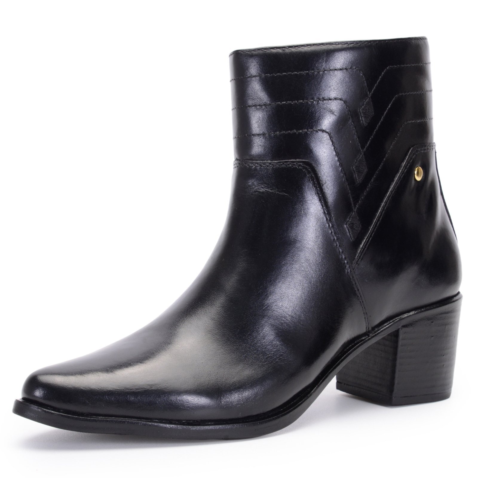 Imagem principal Bota Feminina Ferrile Bico Fino Cano Curto Em Couro Salto Bloco Preta Ferrile preto