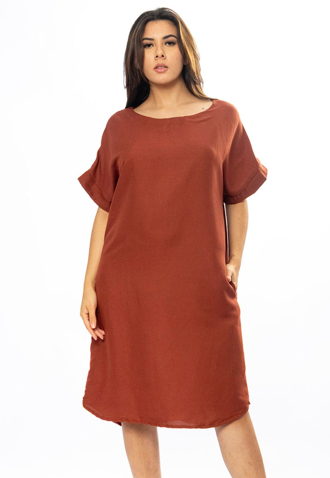 Imagem principal Vestido Curto Amazônia Vital Viscose com Bolso Amazonia Vital marrom