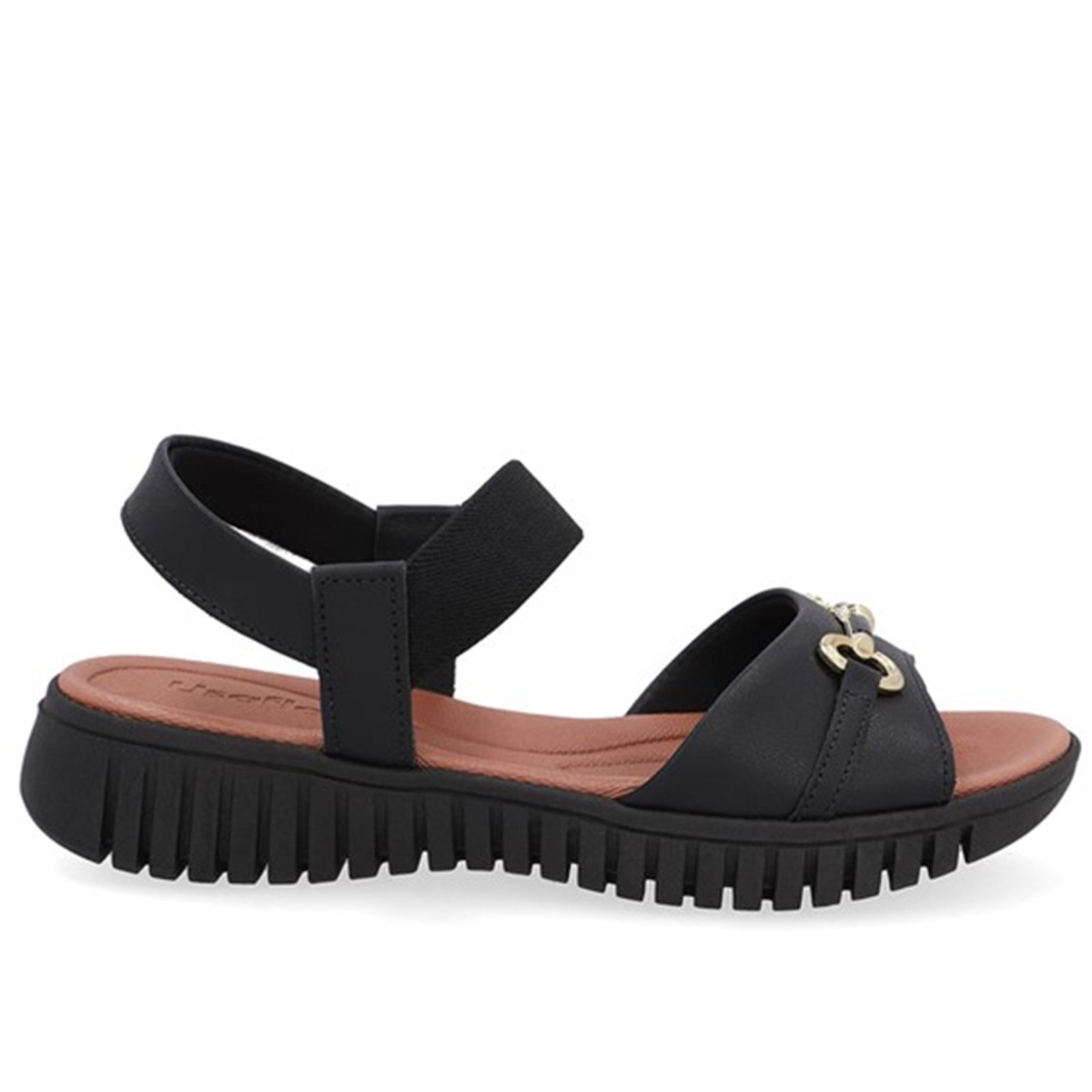 Imagem principal Sandália De Couro Rasteira Usaflex Conforto Enfeite 001 Usaflex preto