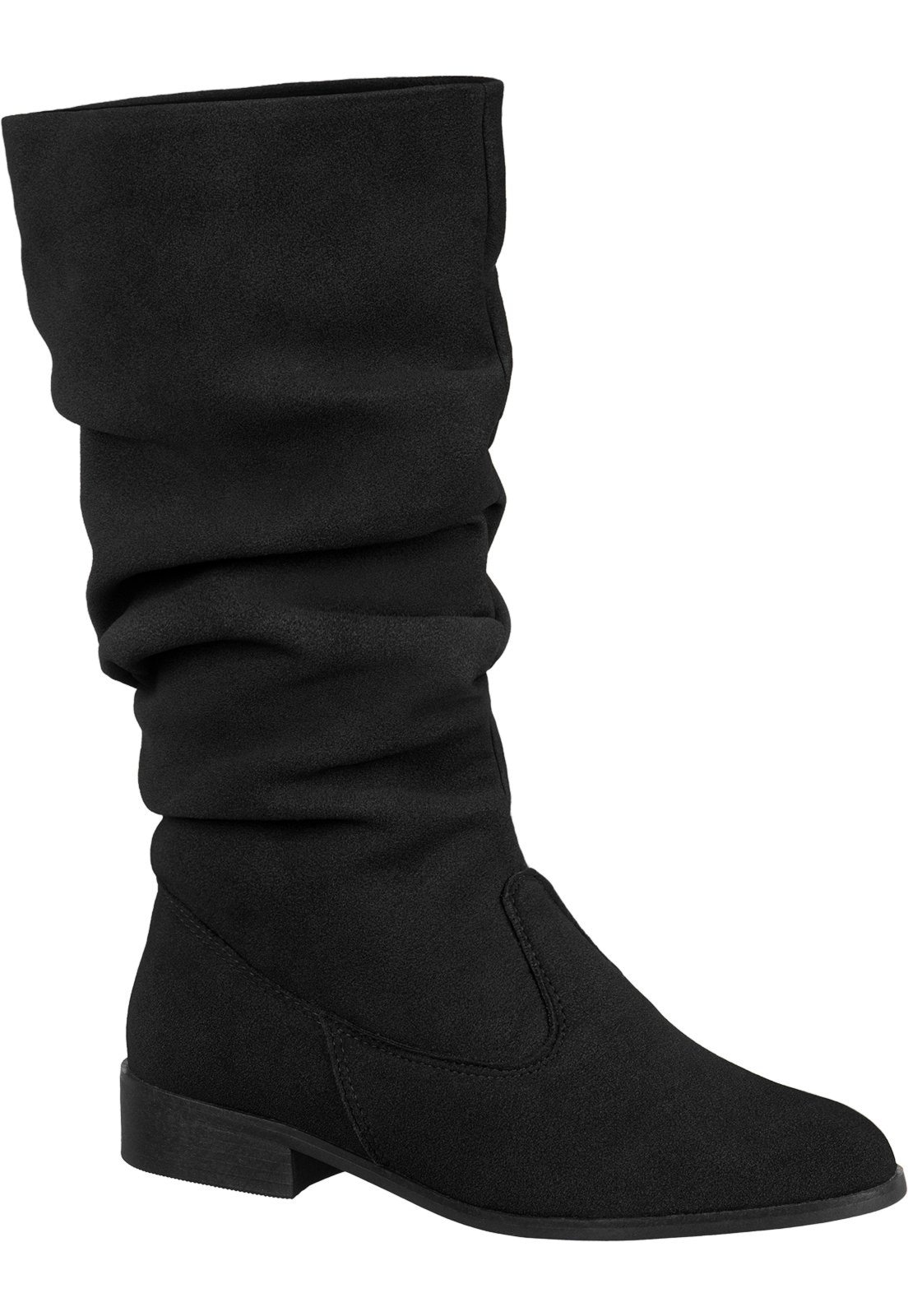 Imagem principal Bota Feminina GiGiL Bico Arredondado Cano Médio Franzido Plissado Camurça Salto Baixo Gigil preto