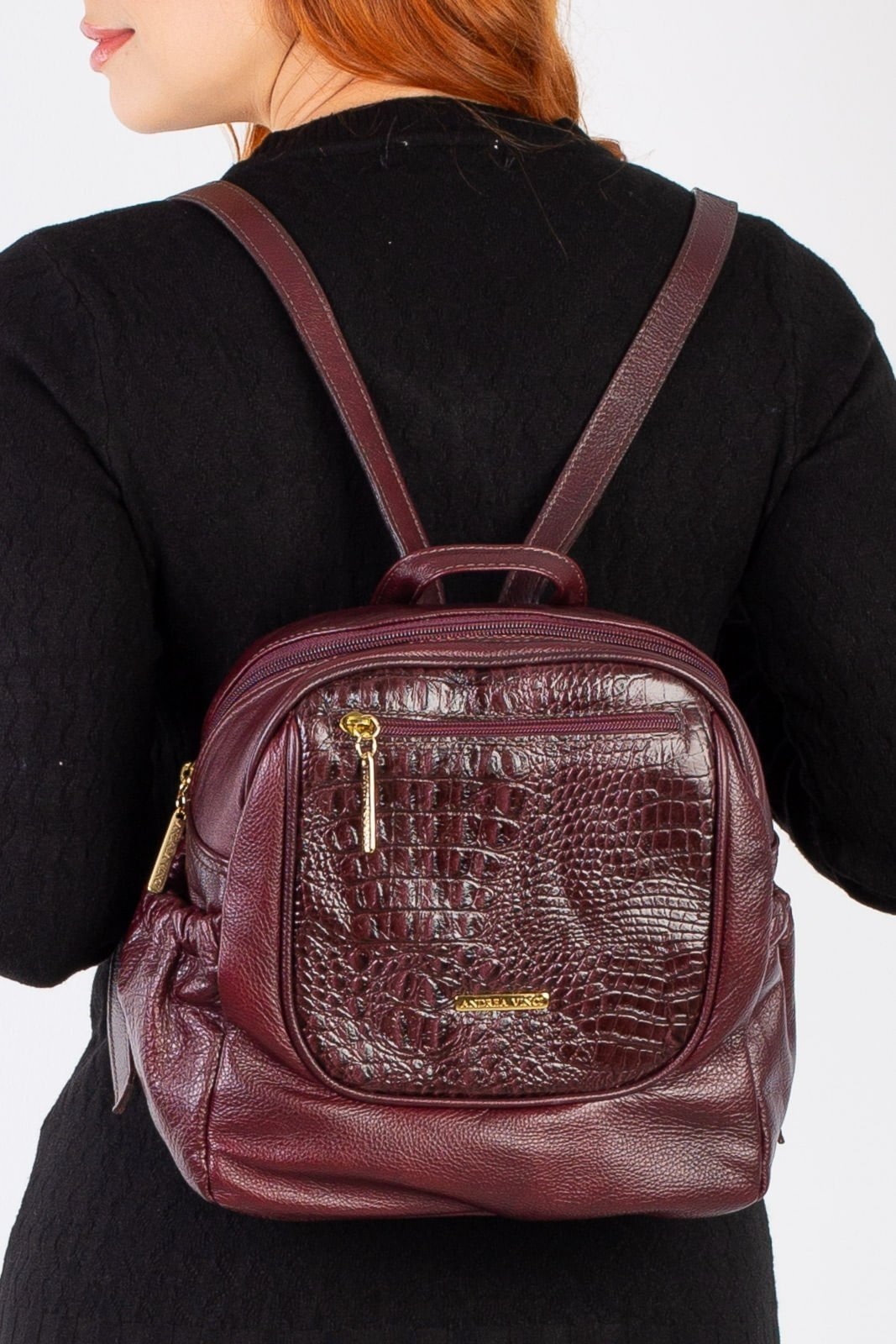 Imagem principal Mochila pequena de couro croco Estela - Marsala Andrea Vinci vermelho