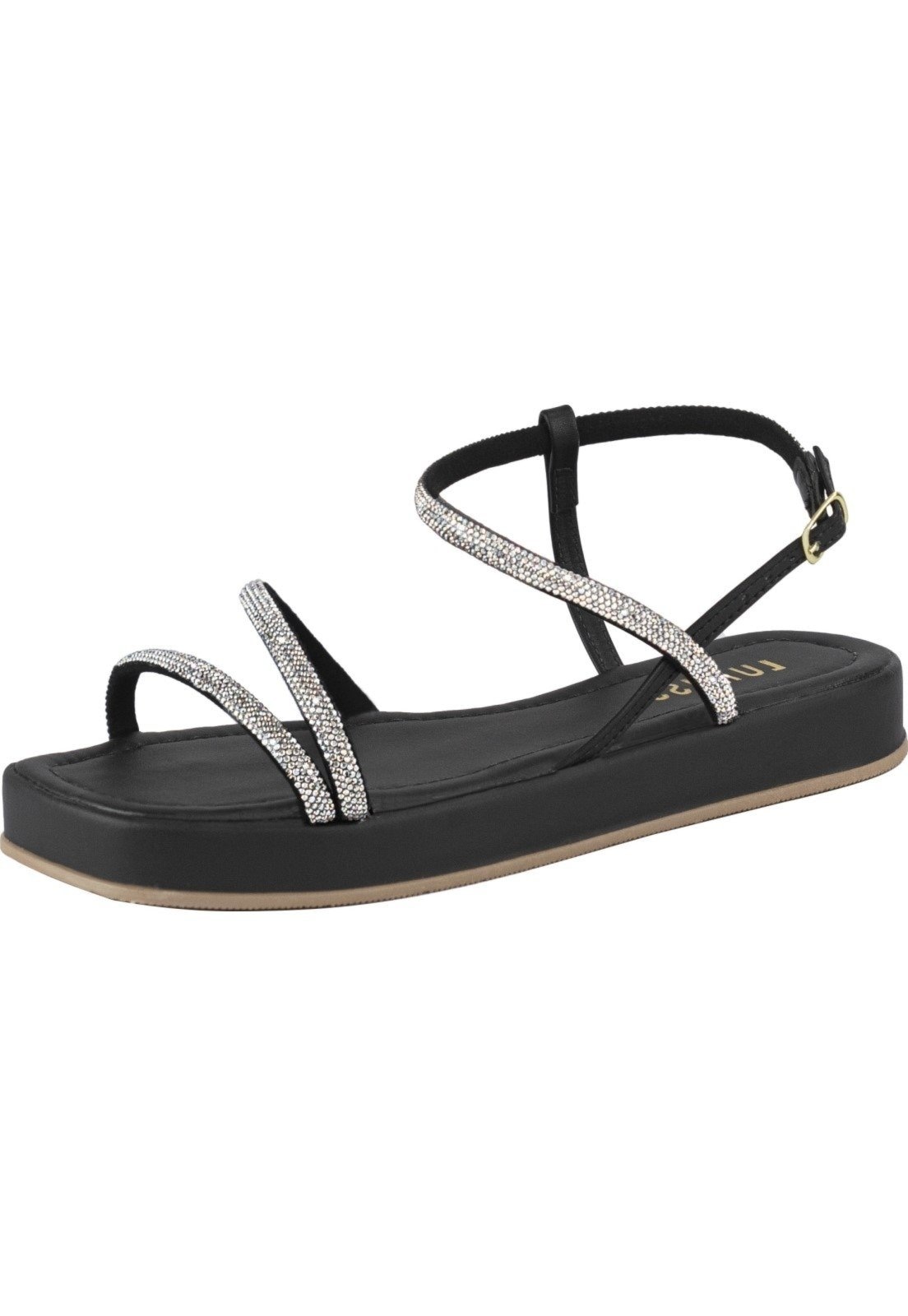 Imagem principal Sandália Feminina Papete Lumiss Tiras Strass Brilho Flat Confortável LUMISS preto