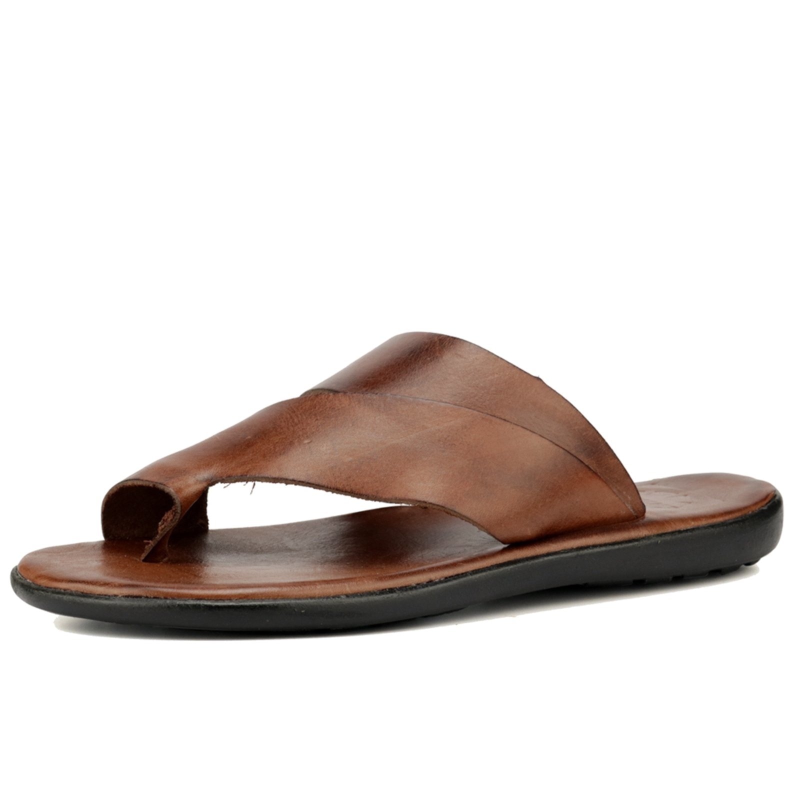 Imagem principal Sandália Couro Dedo Masculina Tiras Grossas Palmilha Comfort Forro Couro Casual Versátil Flexível FRANCA GRIFFE marrom