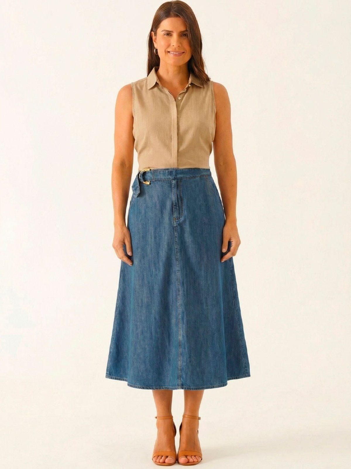 Imagem principal Saia Jeans Evasê Longuete Médio Vanice Principessa azul